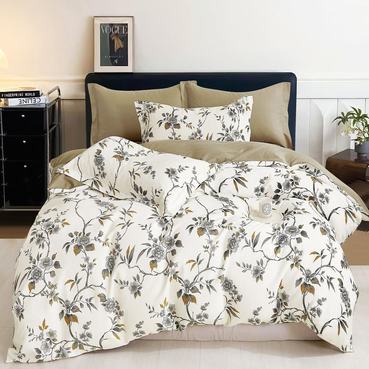 Home collection Parure housse de couette 100 % percale de coton 80 fils Floraine