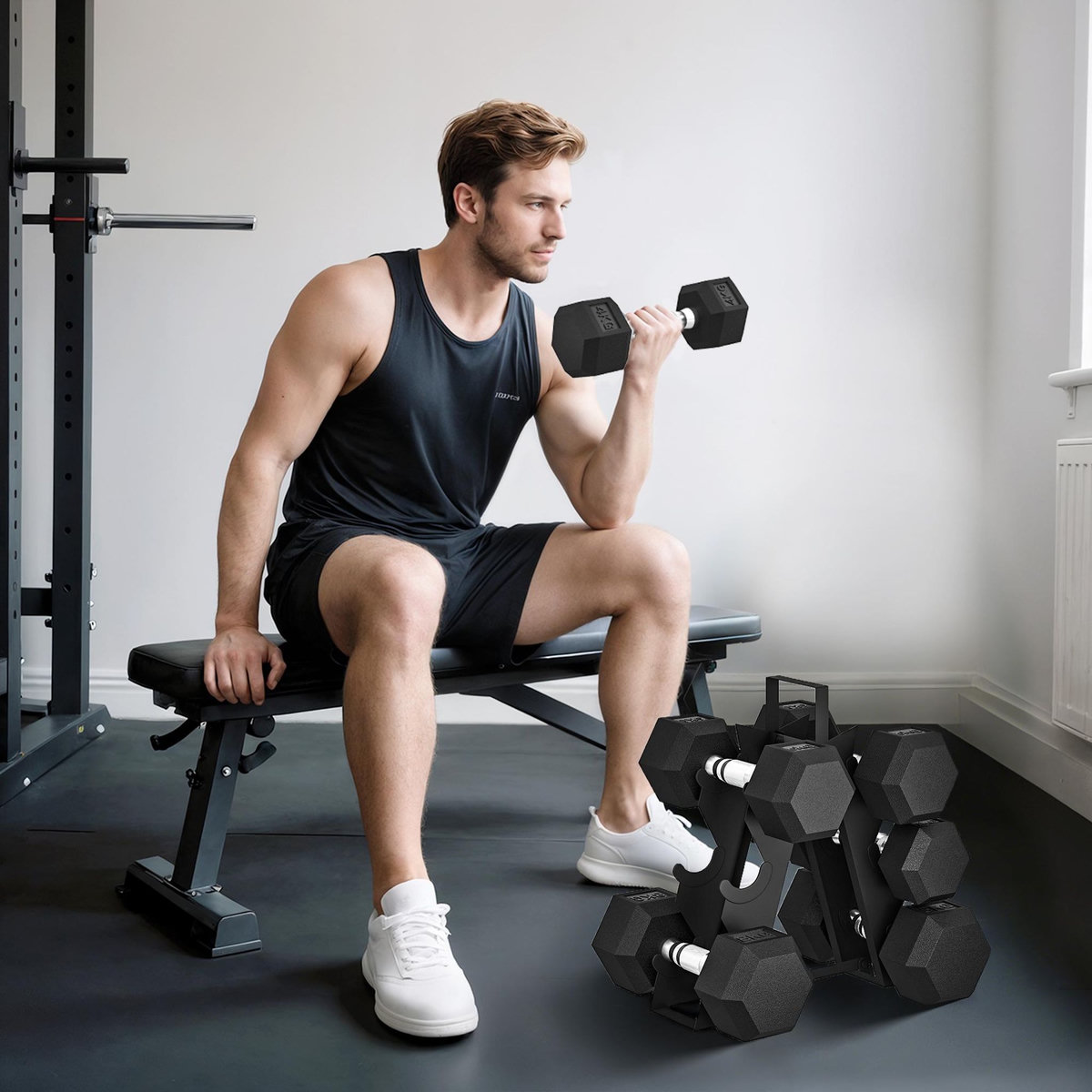 HOMCOM Ensemble d'haltères avec support 2 x 4 Kg/6 Kg/8 Kg noir