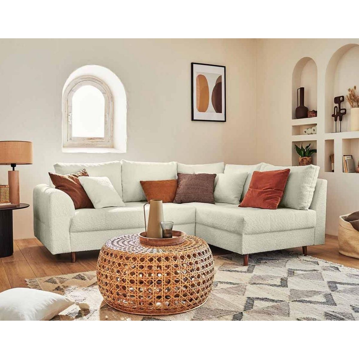 LISA DESIGN Rune - canapé d'angle droit - 4 places - avec pouf d'appoint - en tissu bouclette