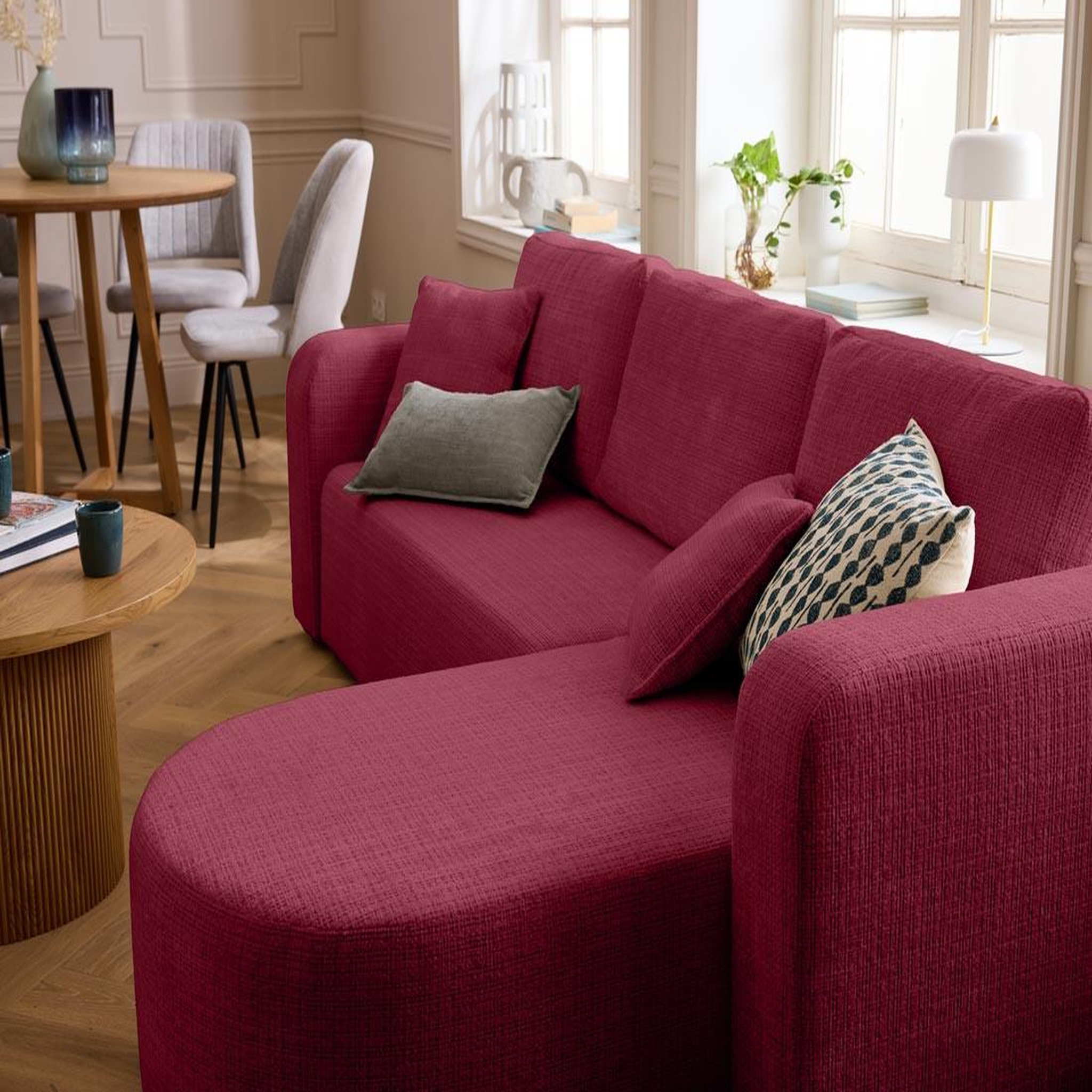 Voir la diapositive 5 : BEST MOBILIER Miro - canapé d'angle réversible - 4 places - convertible avec coffre - en velours texturé