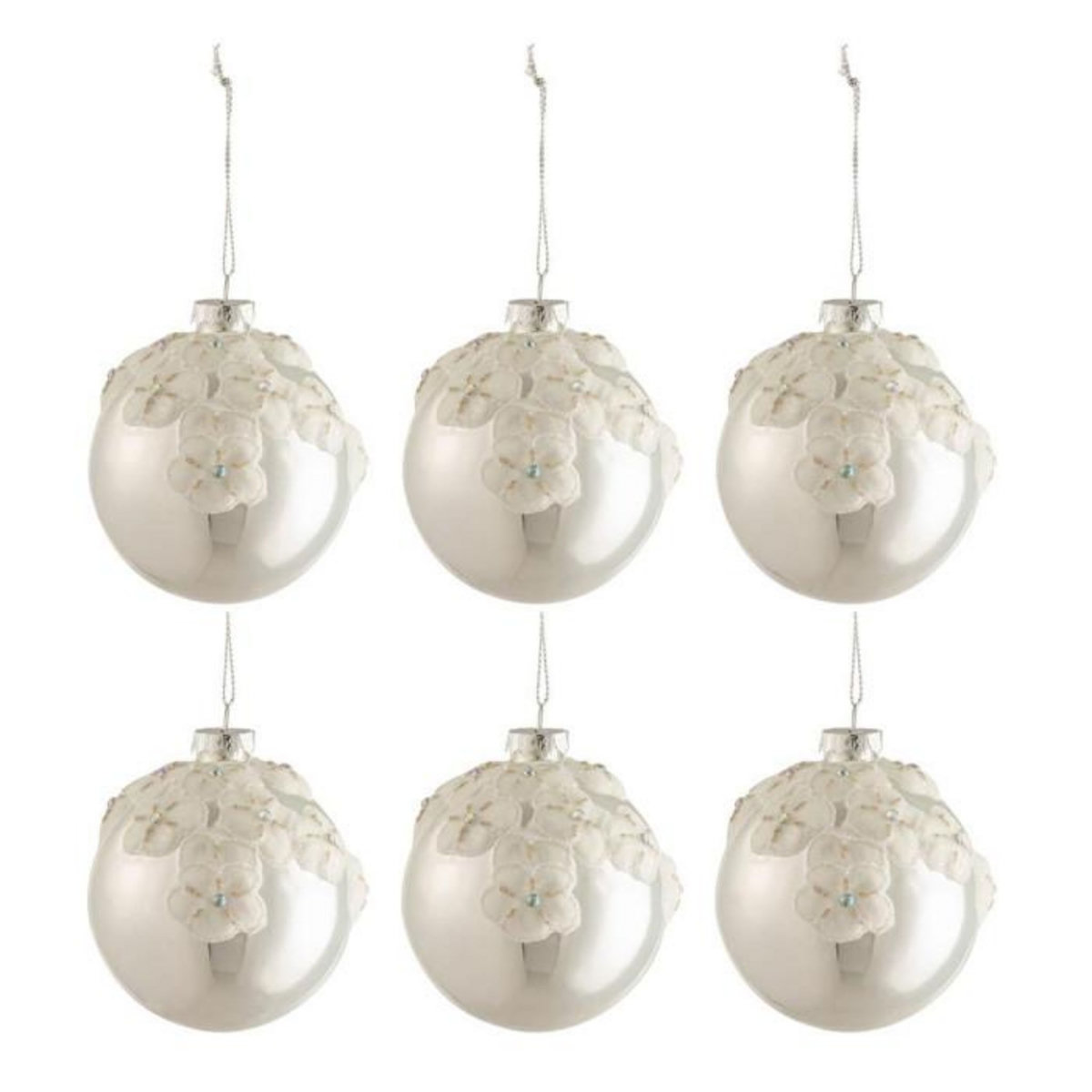 Paris Prix Lot de 6 Boules de Noël  Fleurs  8cm Argent