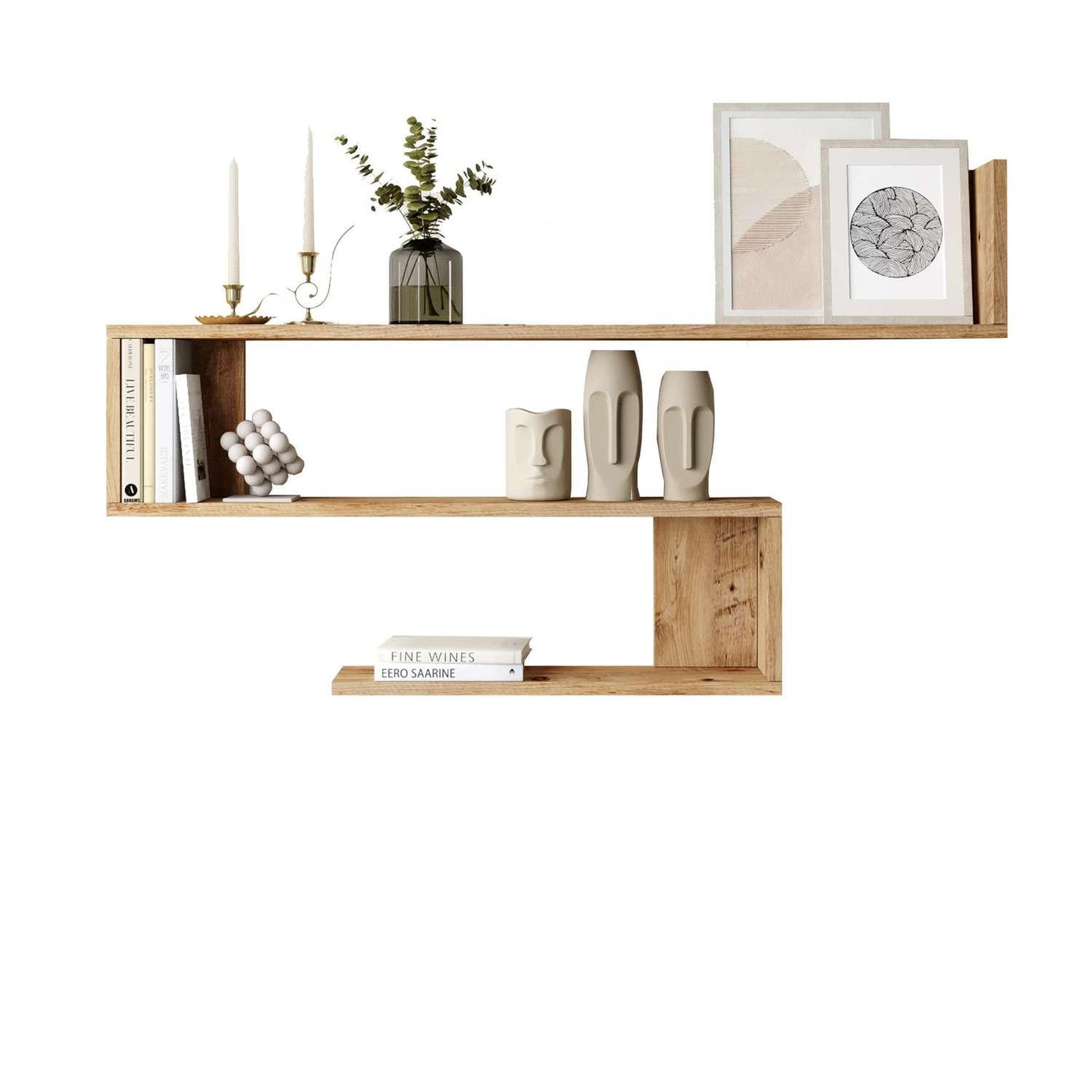 Voir la diapositive 4 : TOILINUX Etagère murale 3 tablettes oscillia en bois
