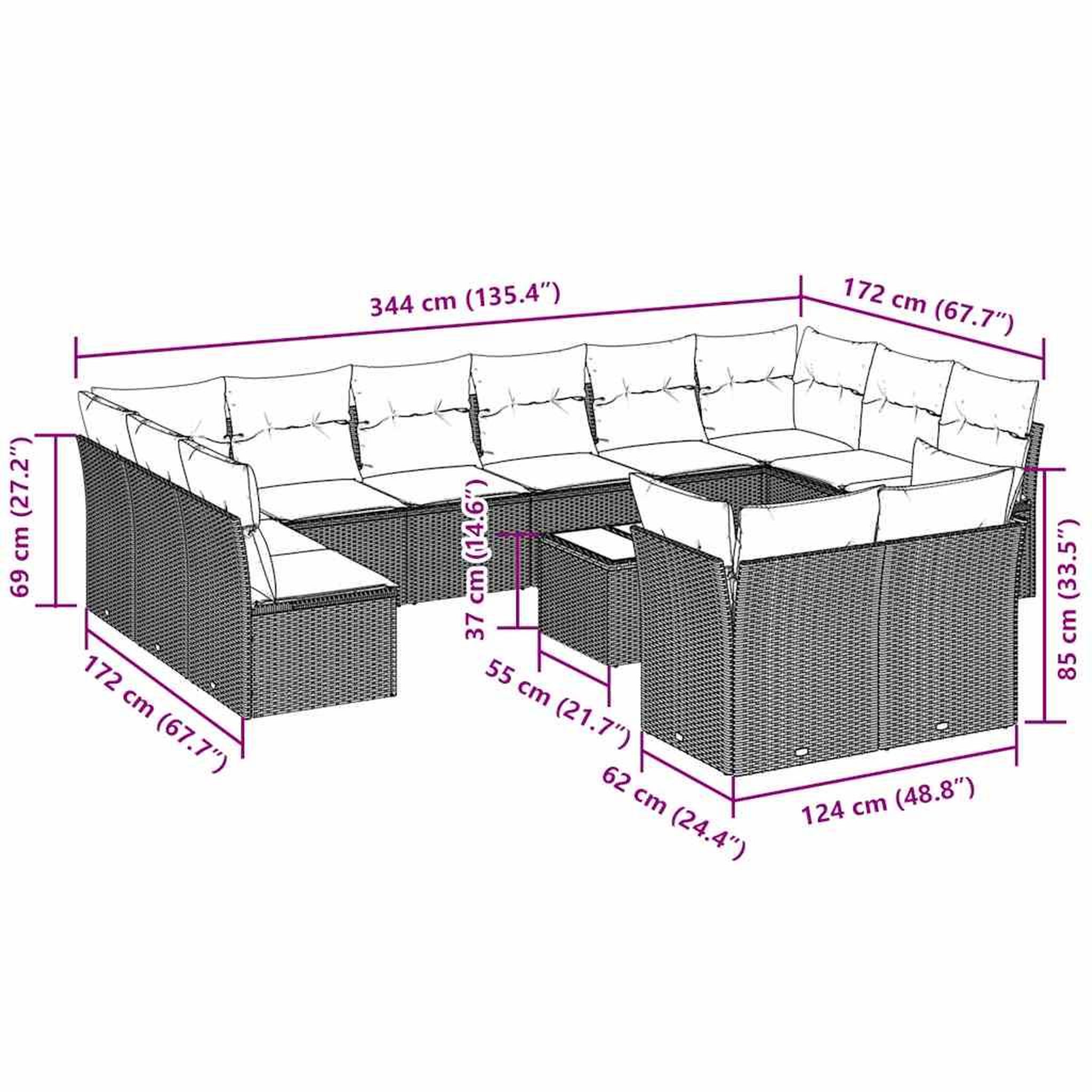 Voir la diapositive 4 : VIDAXL Salon de jardin avec coussins 13 pcs gris clair resine tressee