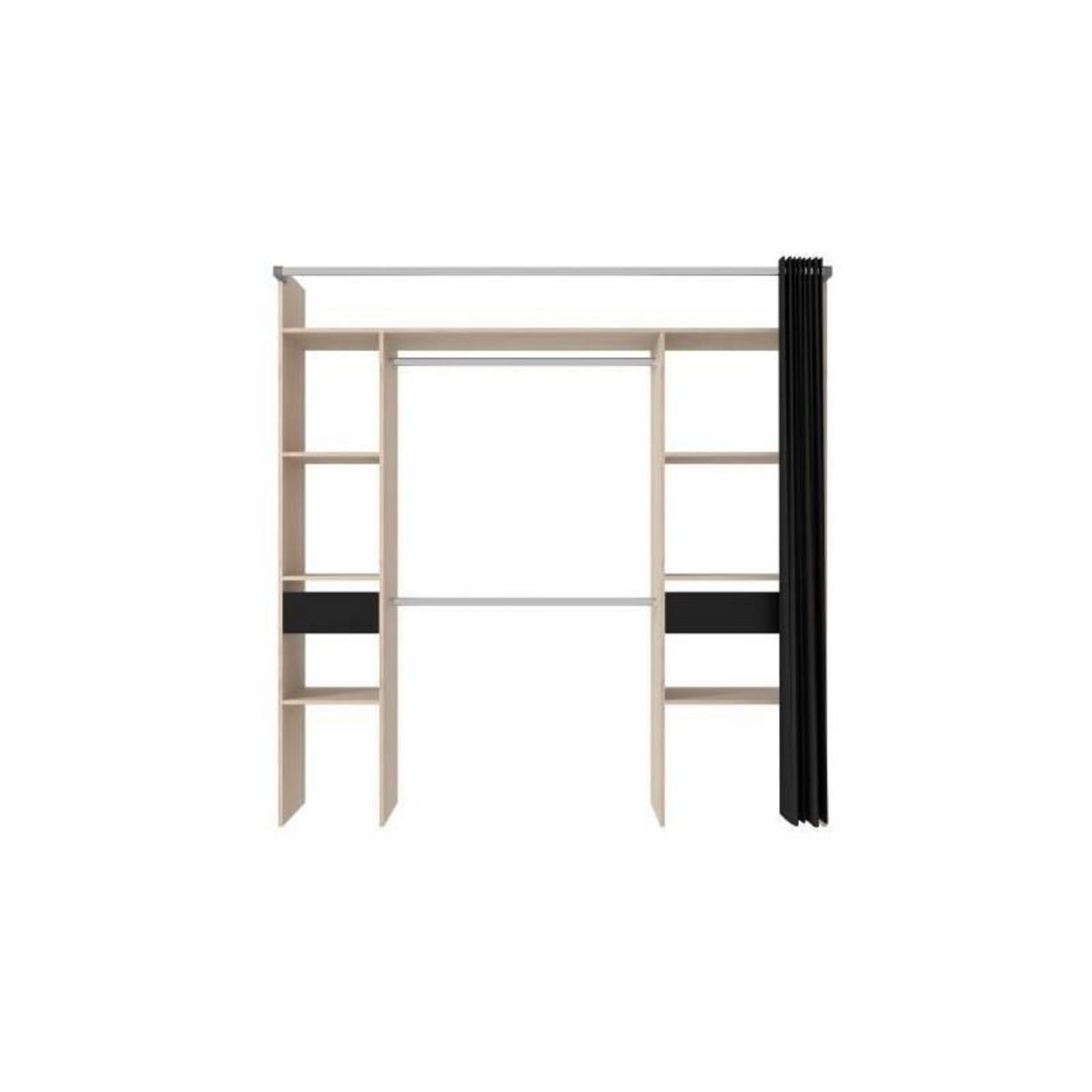 EKIPA Dressing avec rideau - Decor chene jackson et noir - L 198 x P 48 x H 203 cm - COMO