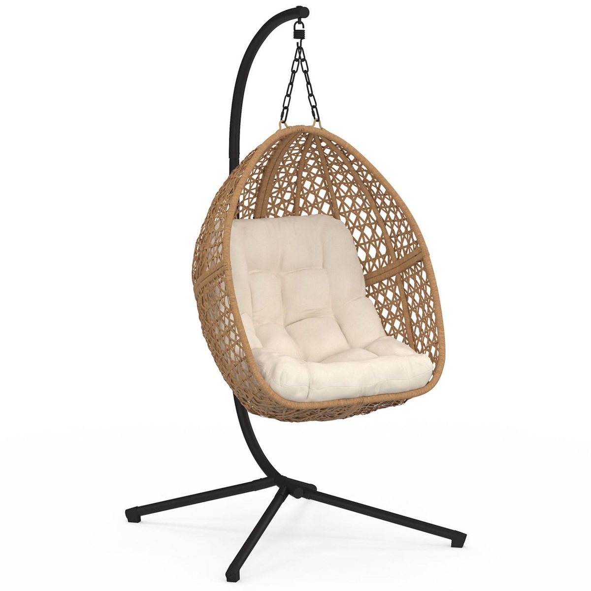 ID MARKET Fauteuil lune suspendu ajouré effet rotin avec coussin écru