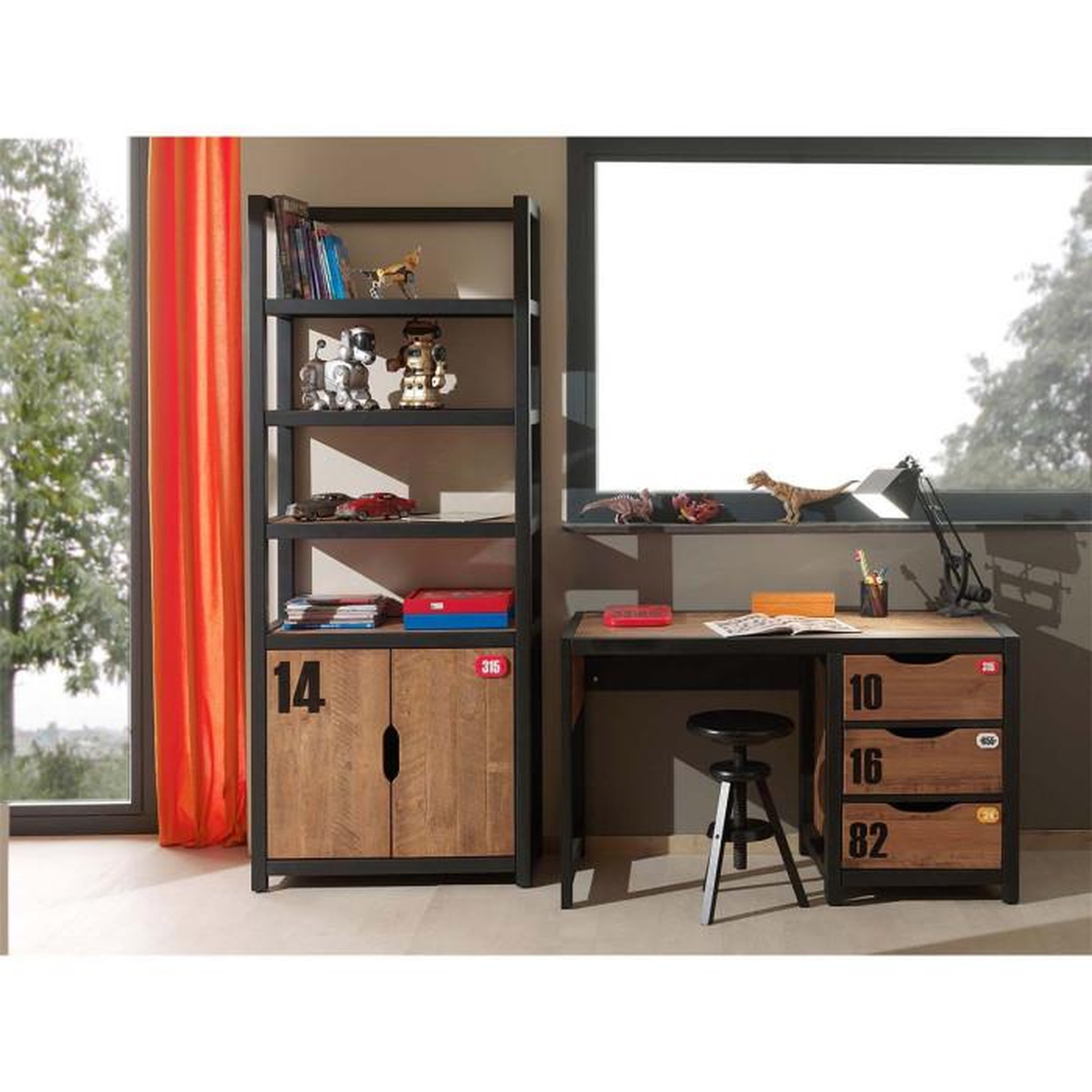 Paris Prix Pack - Bureau Enfant & Bibliothèque  Alex  Marron & Noir