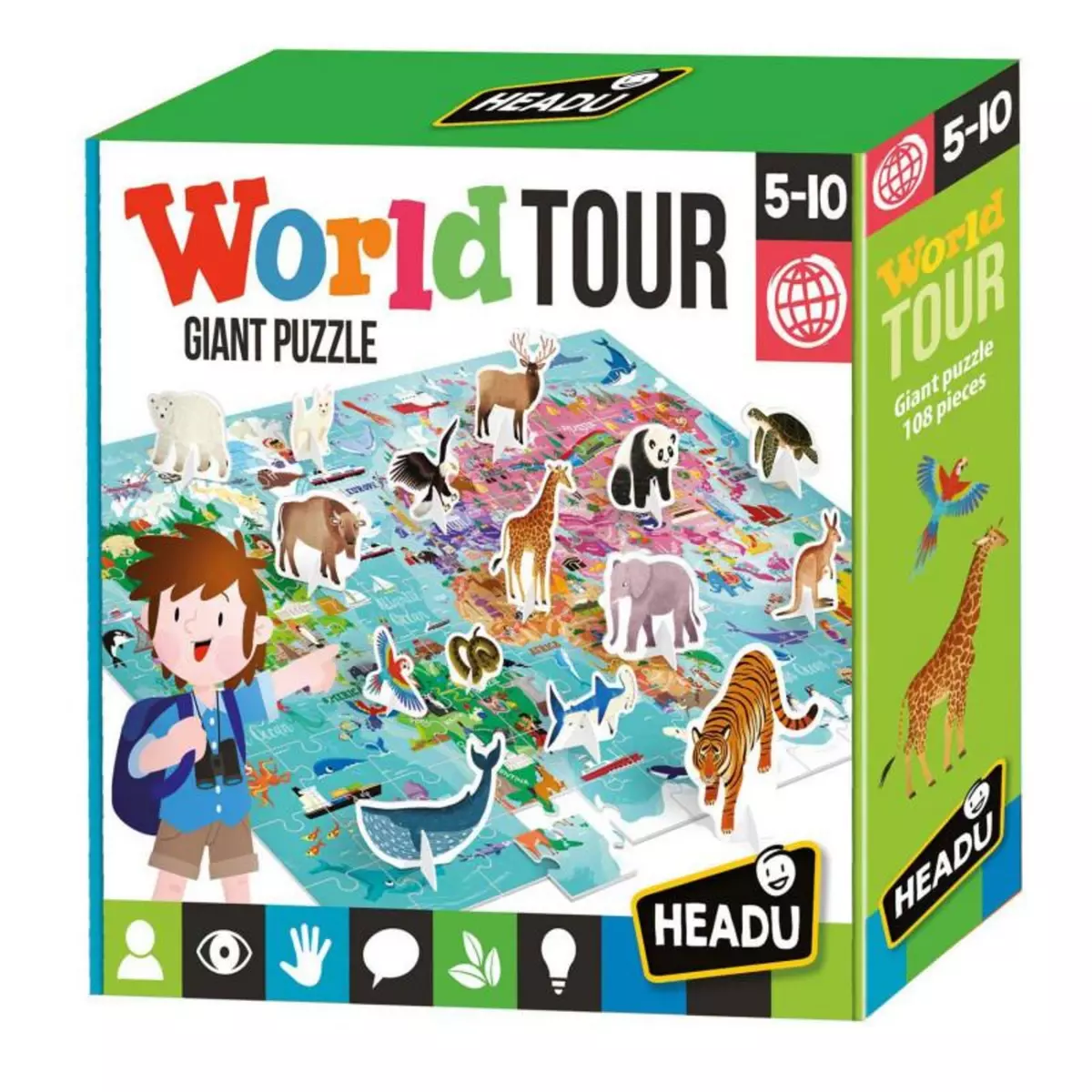 HEADU Headu Puzzle Le monde avec éléments 3D 108 pièces