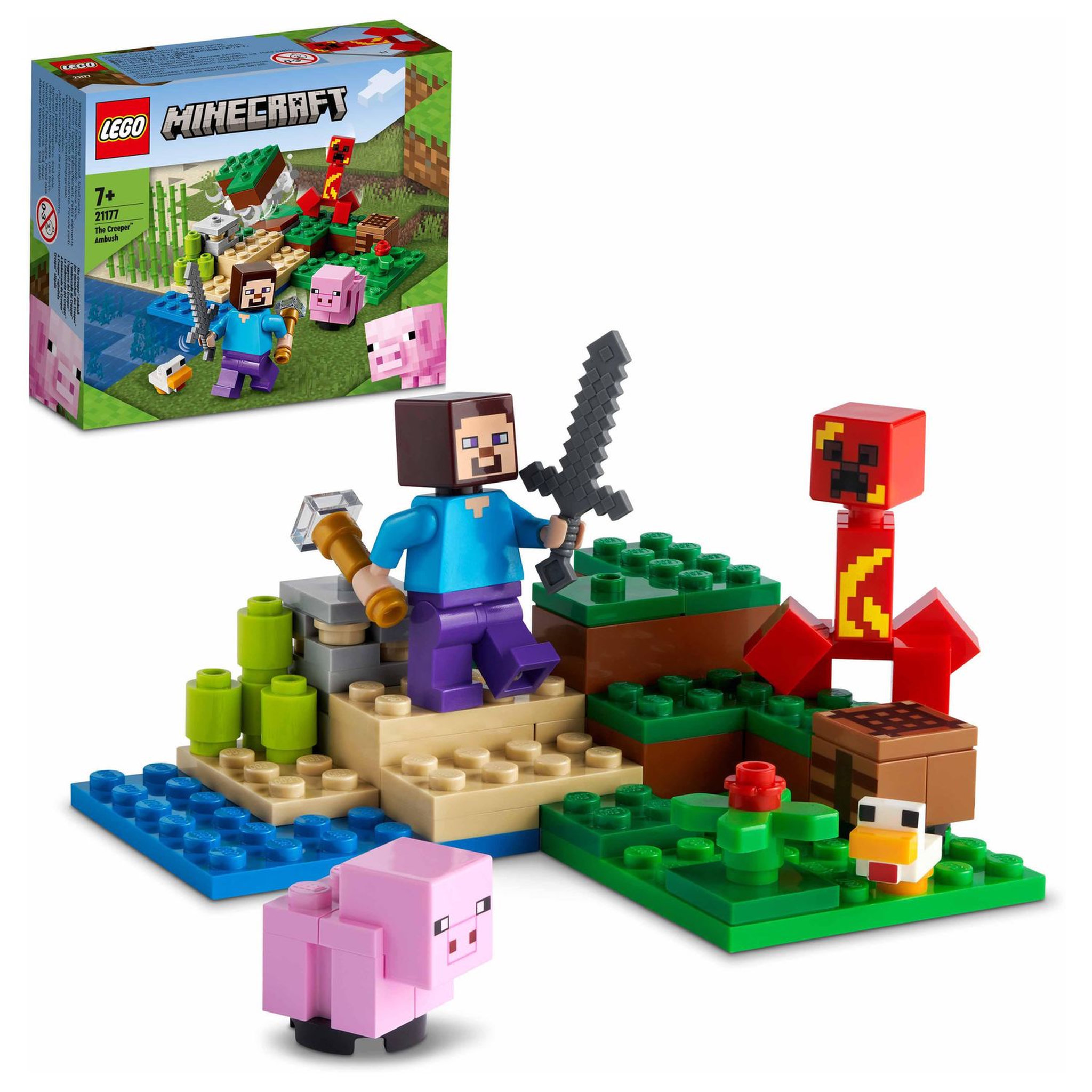 Voir la diapositive 2 : LEGO Minecraft 21177 - L'embuscade du Creeper, Set avec Minifigures Steve, Bébé Cochon et Poulet, Jouets pour Enfants +7 ans