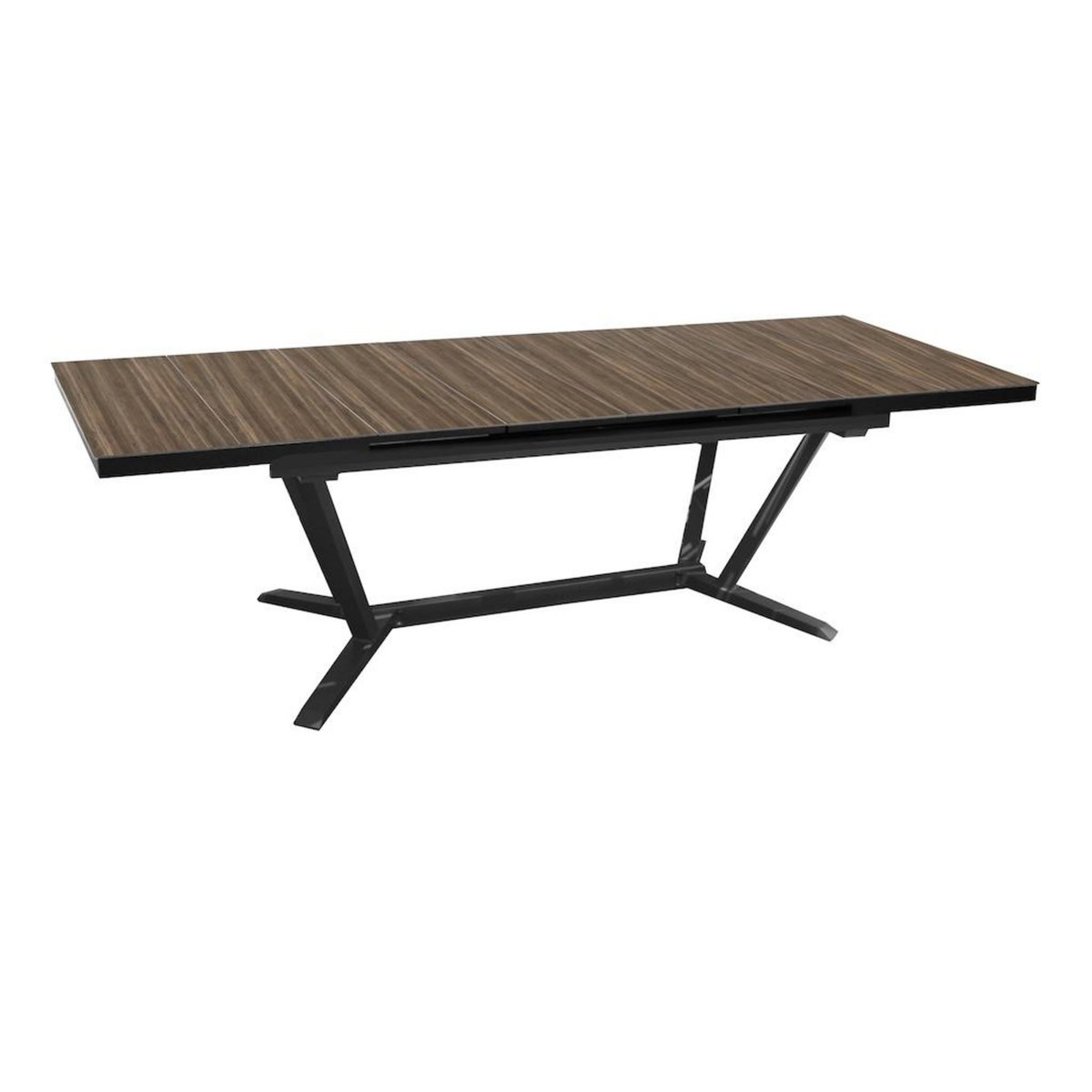 Proloisirs Table extensible - VITA - Aluminium époxy graphite - Plateau à lames HPL moka 6 mm - 180/240 x 100 cm