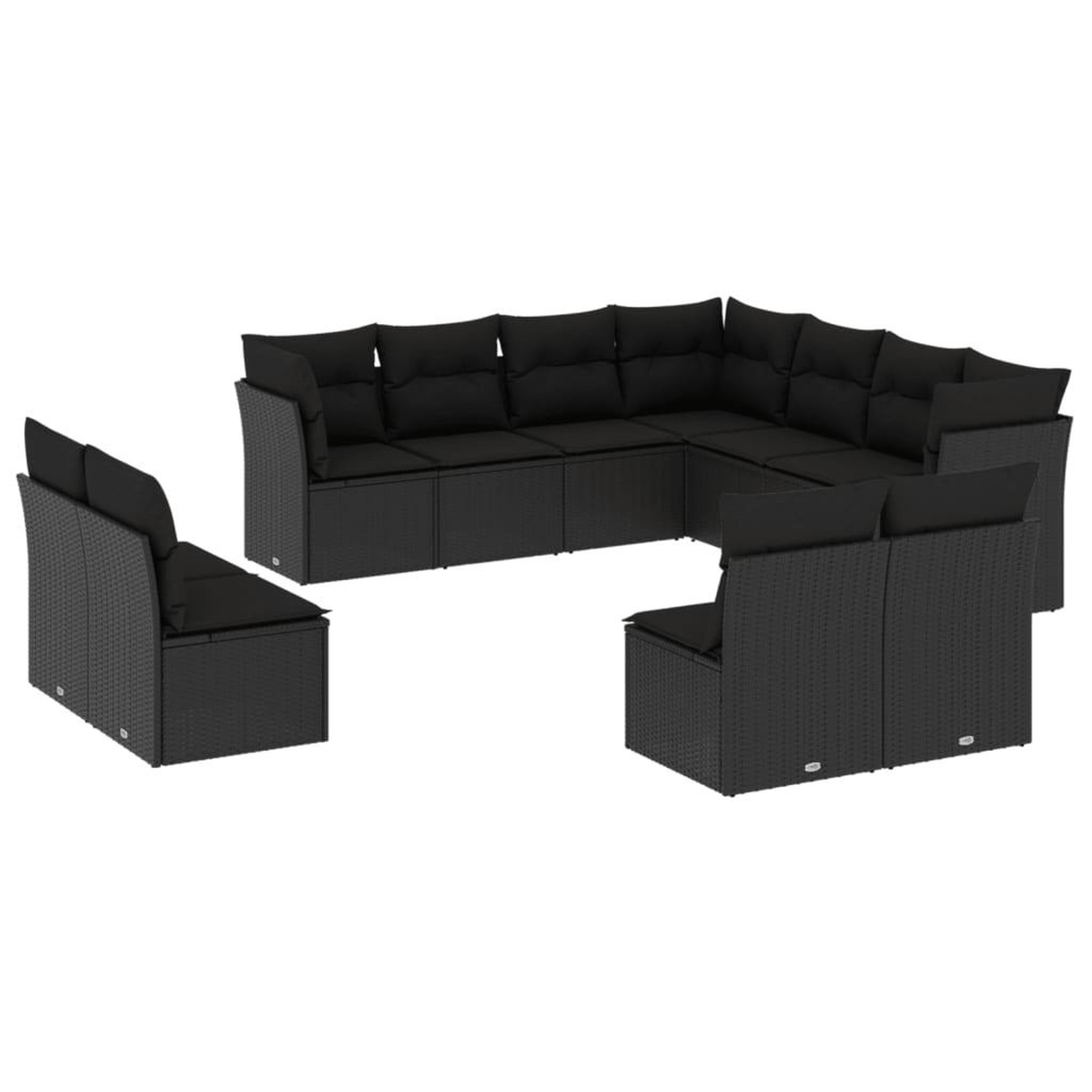 Voir la diapositive 2 : VIDAXL Salon de jardin 11 pcs avec coussins noir resine tressee