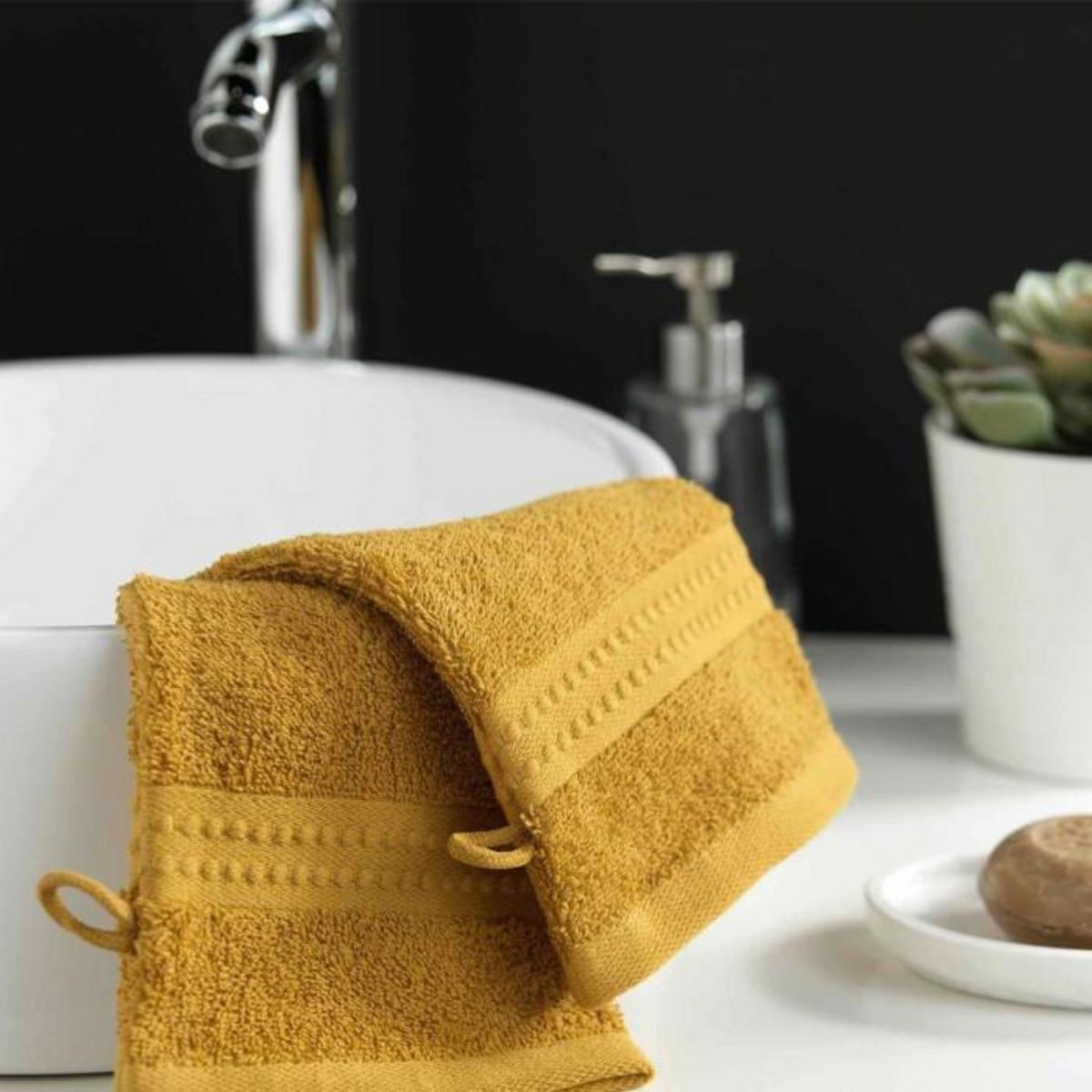 Paris Prix Lot de 2 Gants de Toilette  Excellence  15x21cm Tournesol