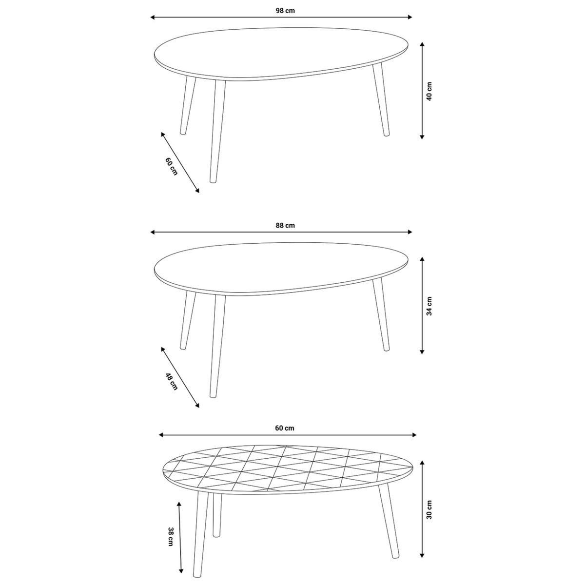 ID MARKET Lot de 3 tables basses gigognes GIGI laquées blanc / gris / motifs graphiques