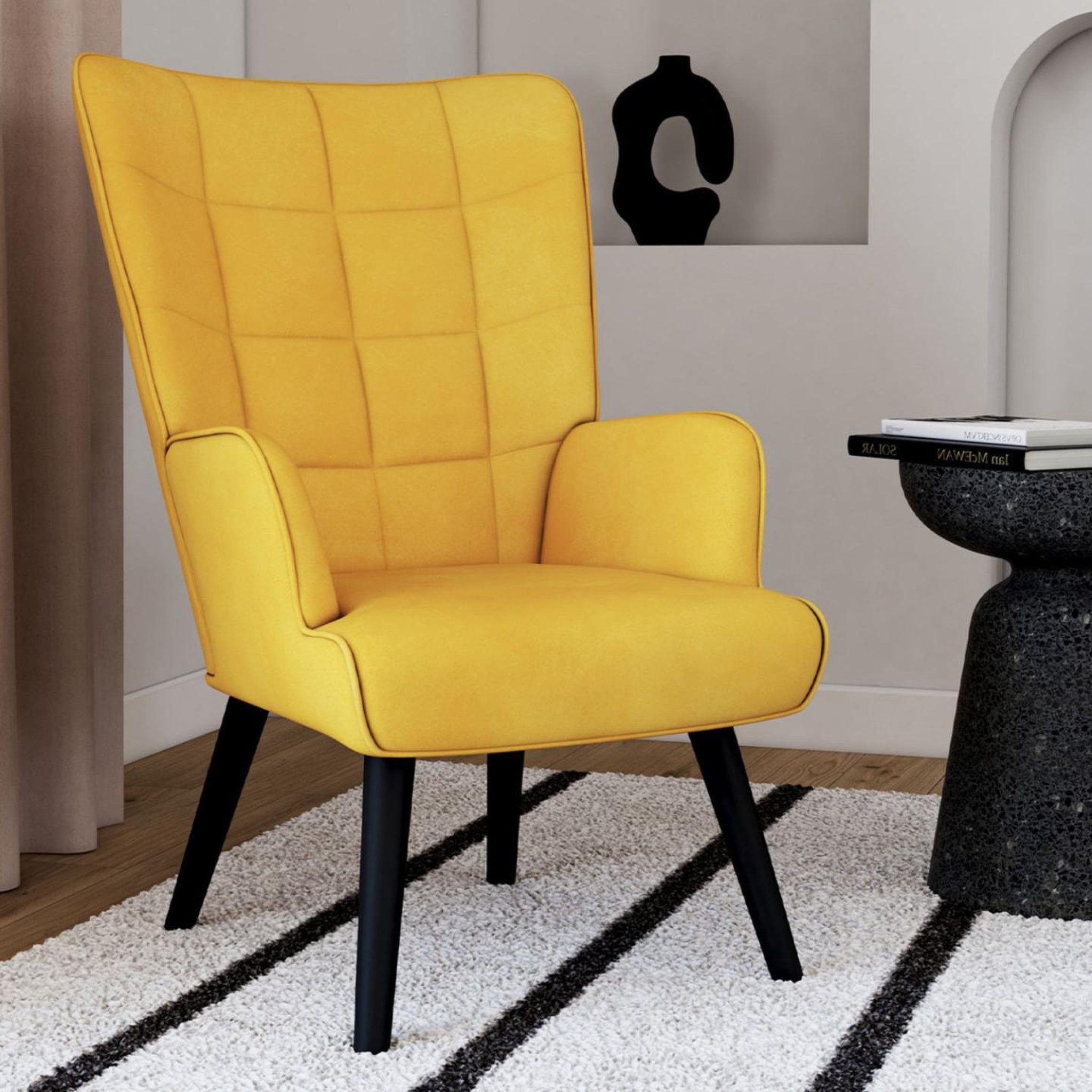 Voir la diapositive 2 : ID MARKET Fauteuil scandinave ania velours jaune