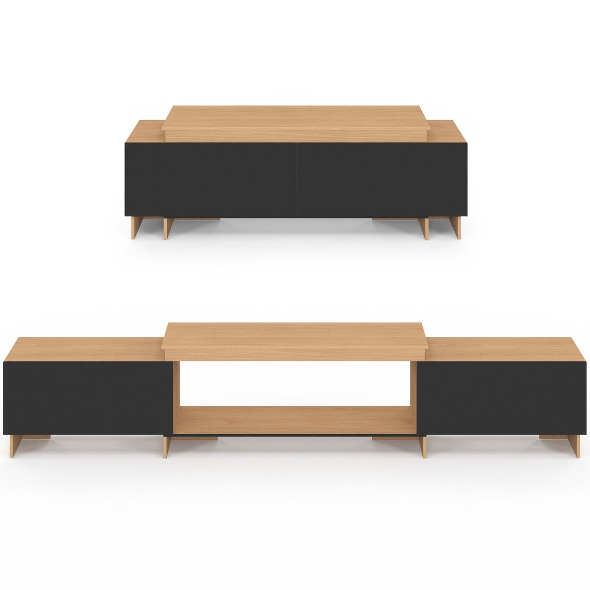 Voir la diapositive 3 : ID MARKET Meuble tv extensible 140-240 cm vlad 2 portes bois et noir