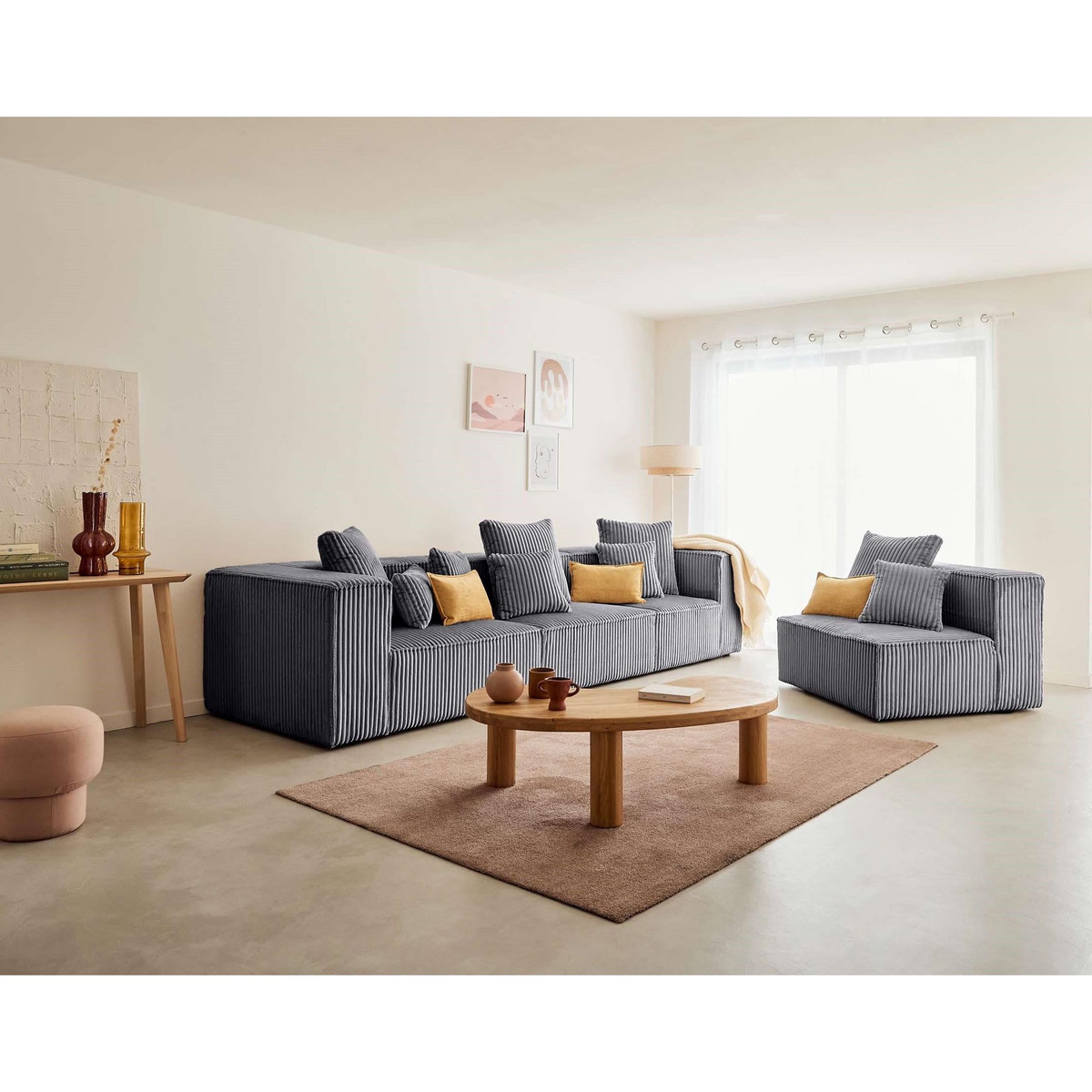 LISA DESIGN Colombine - module d'assise gauche - en velours côtelé grosses côtes