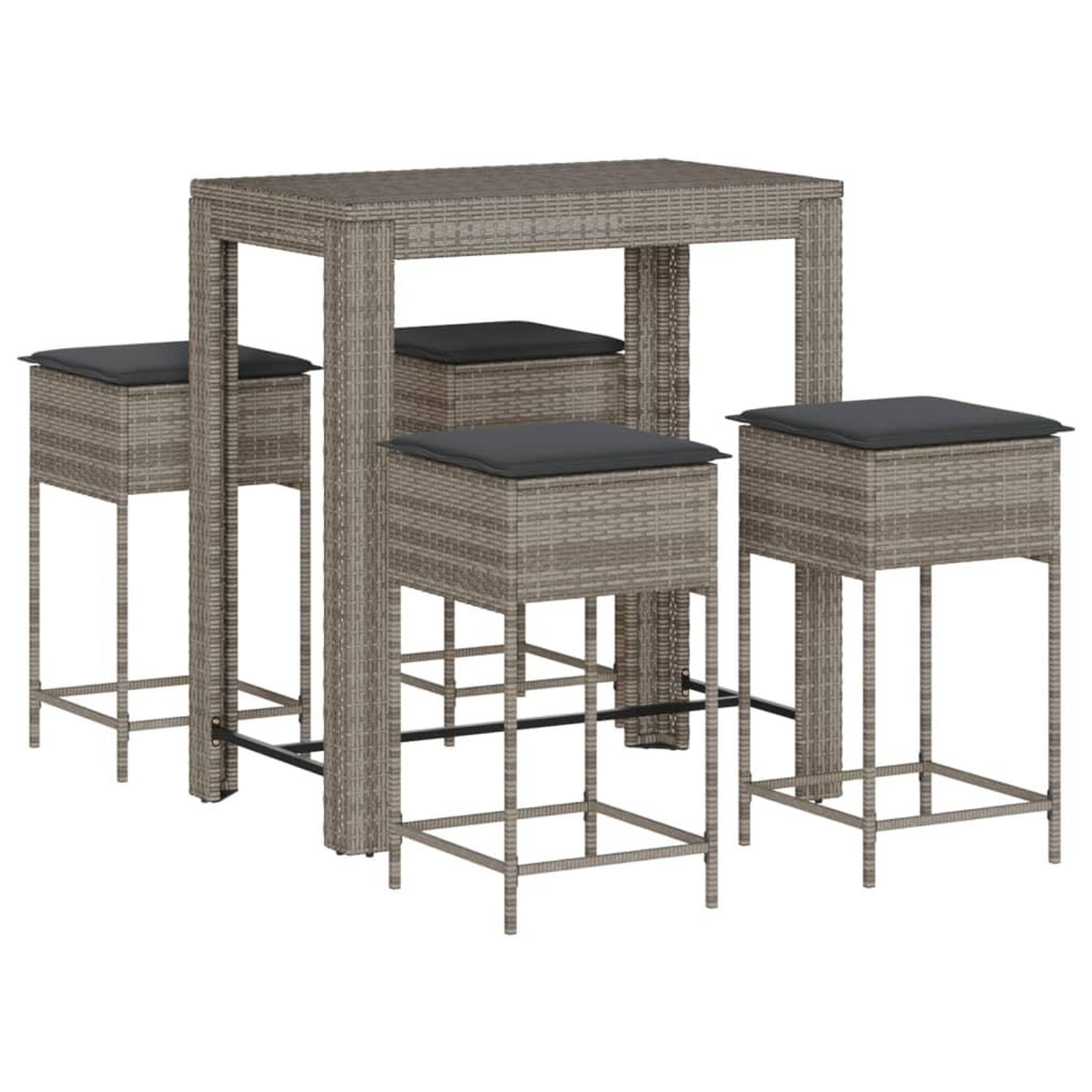 Voir la diapositive 2 : VIDAXL Ensemble de bar de jardin 5 pcs avec coussins gris poly rotin
