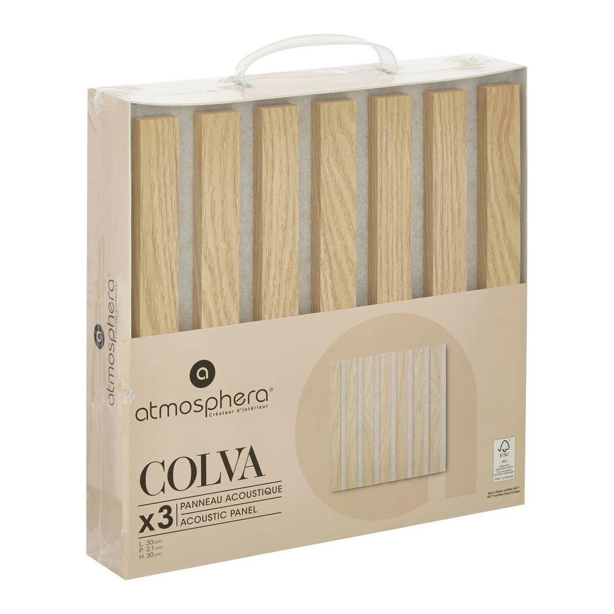 Voir la diapositive 4 : ATMOSPHERA Lot de 3 panneaux déco  colva  30x30cm beige