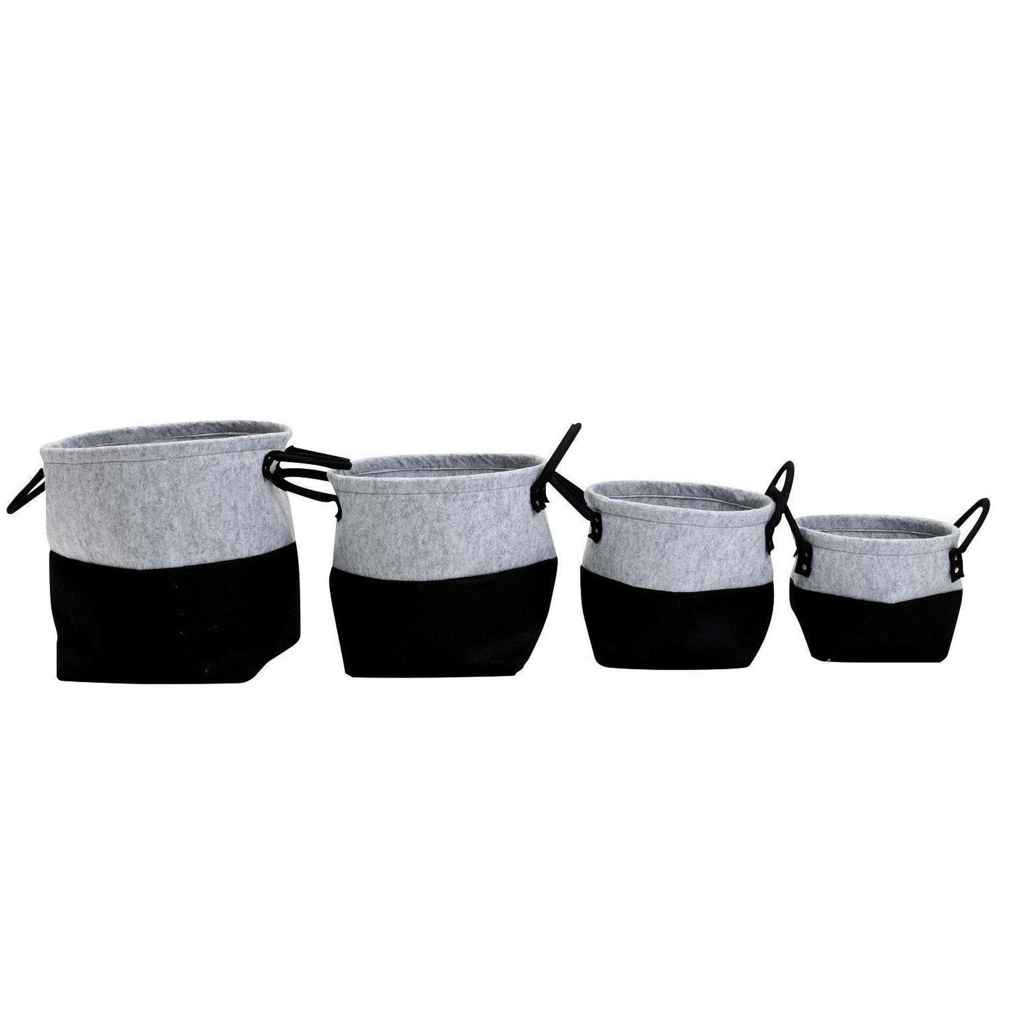 Voir la diapositive 3 : KB8 Lot de 4 paniers bicolores en feutre non-tissé - noir et gris