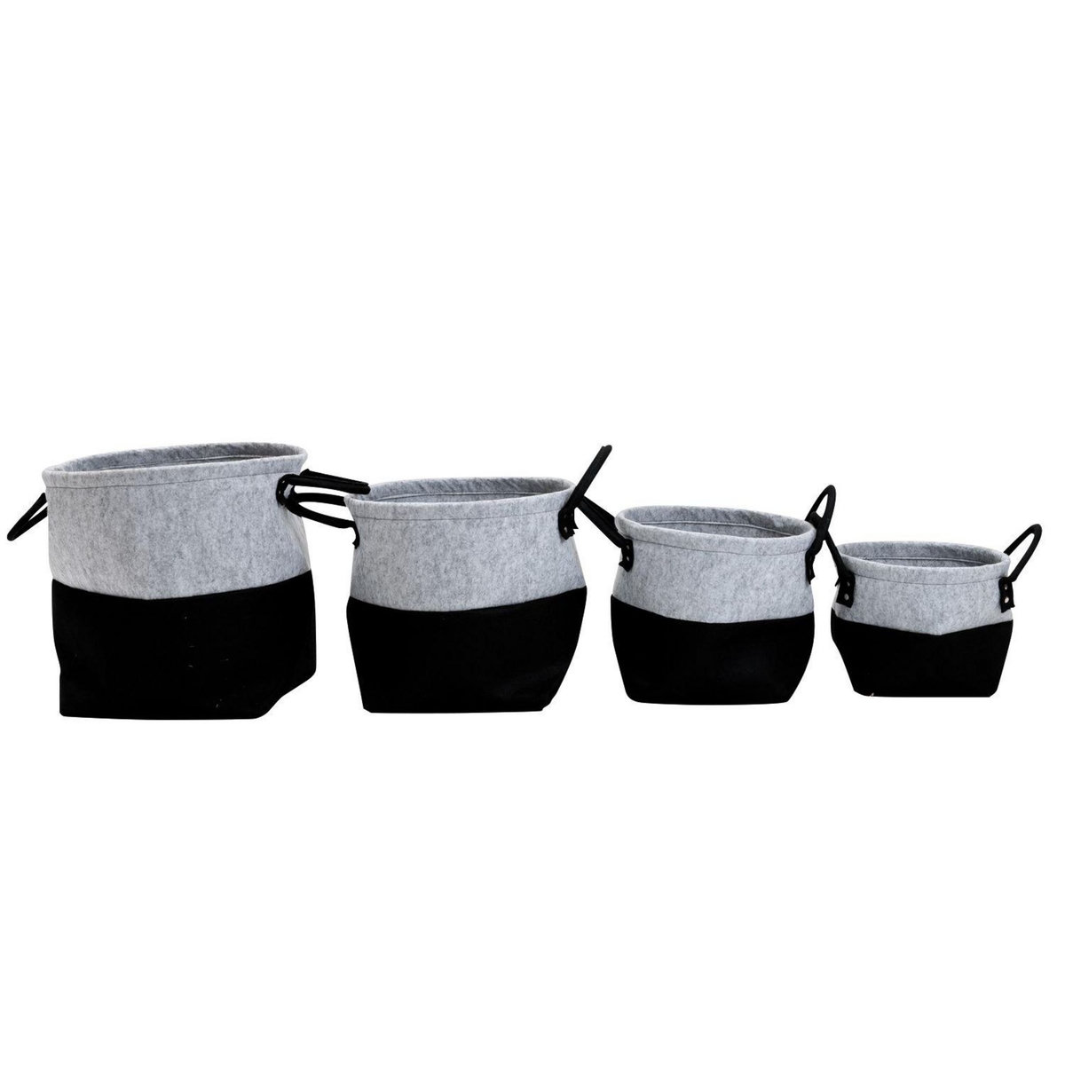 KB8 Lot de 4 Paniers bicolores en feutre non-tissé - Noir et Gris
