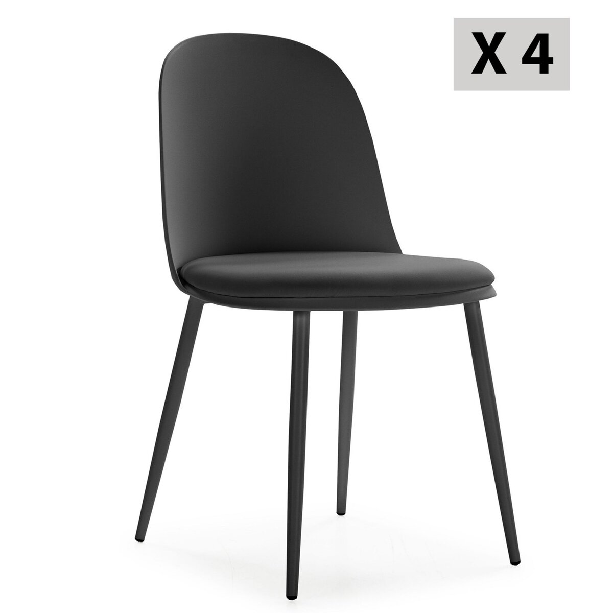 VS VENTA-STOCK Lot de 4 chaises Kana noir, pieds en métal et assise rembourrée