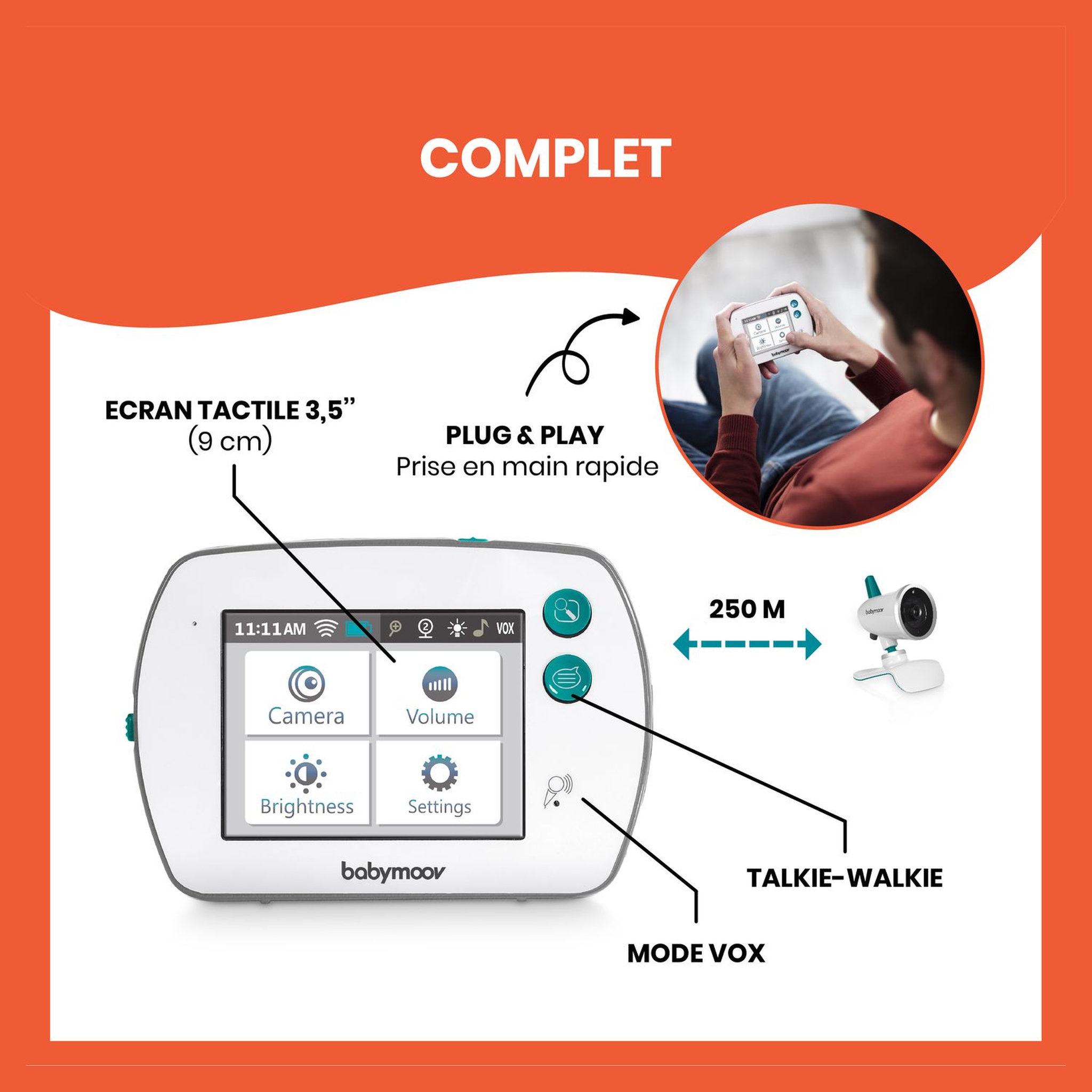 Voir la diapositive 3 : BABYMOOV Babyphone vidéo à écran tactile Yoo Feel - Blanc