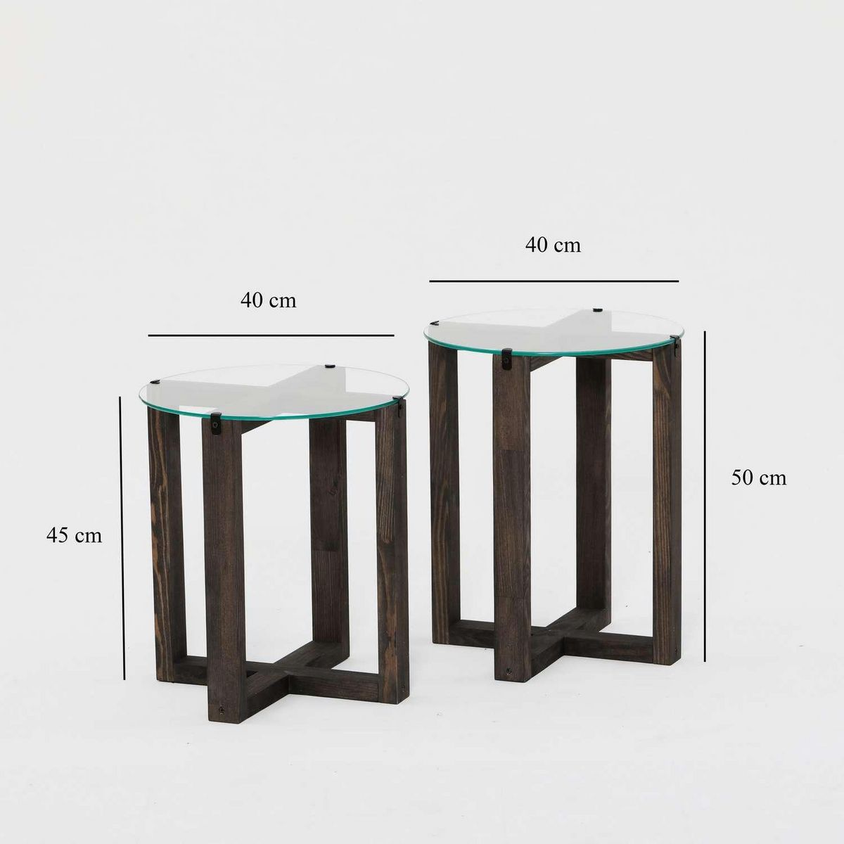TOILINUX Lot de 2 tables d'appoint Galadron en verre et bois - Transparent et gris foncé