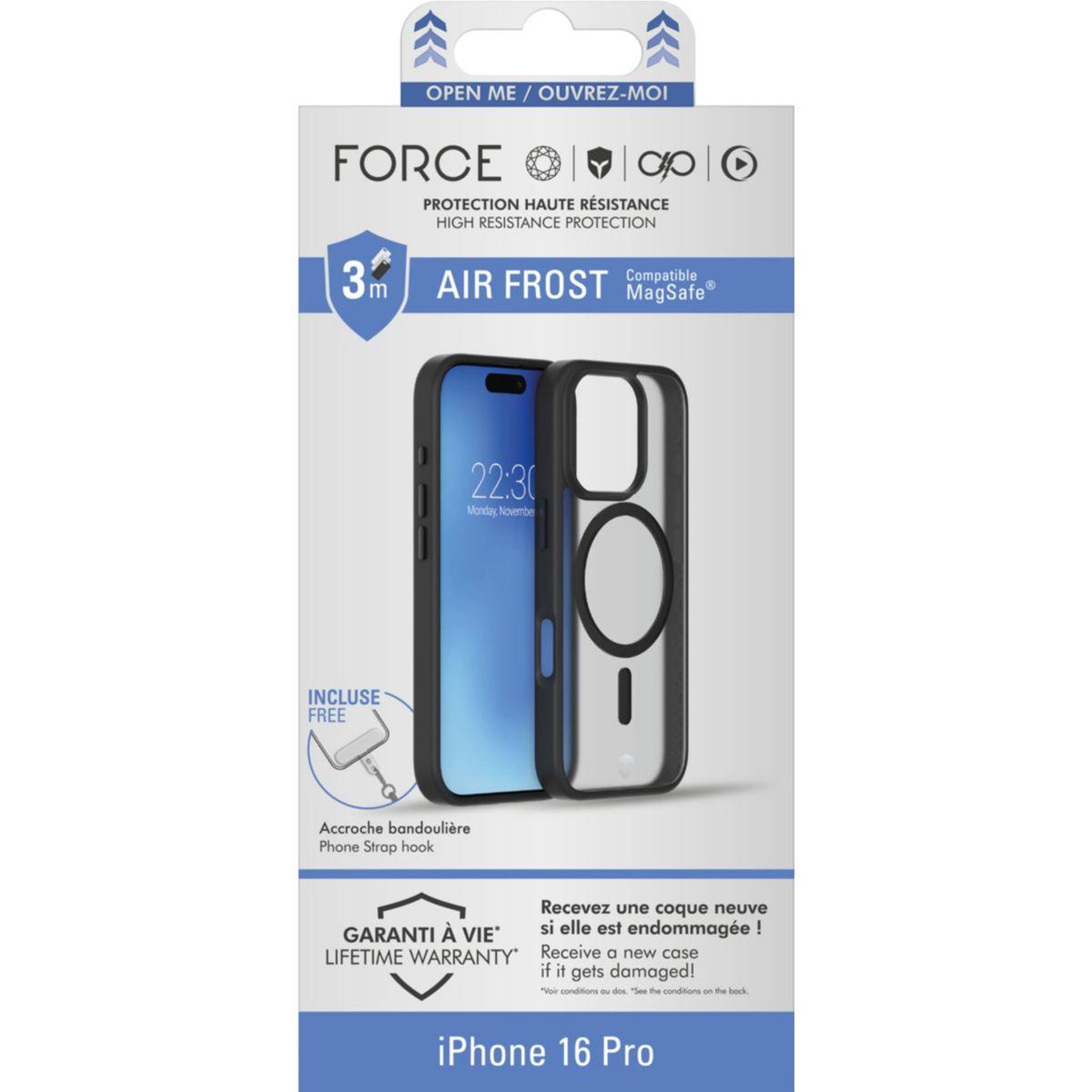 Voir la diapositive 5 : FORCE CASE Coque iPhone 16 Pro Air Frost MagSafe Noire