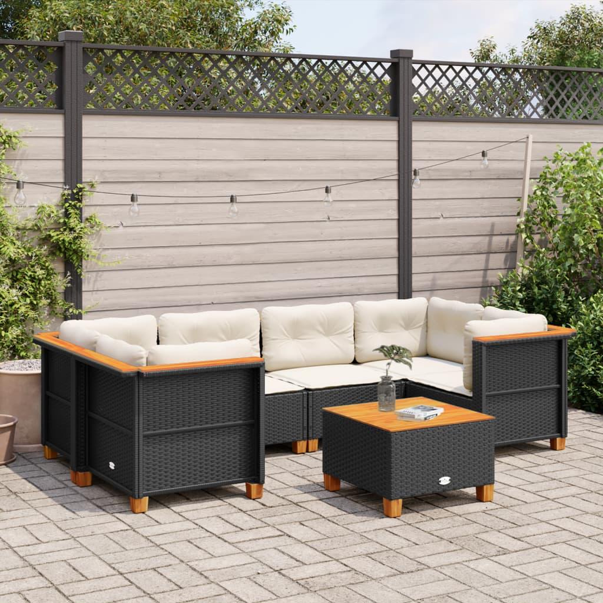 VIDAXL Salon de jardin 7 pcs avec coussins noir resine tressee