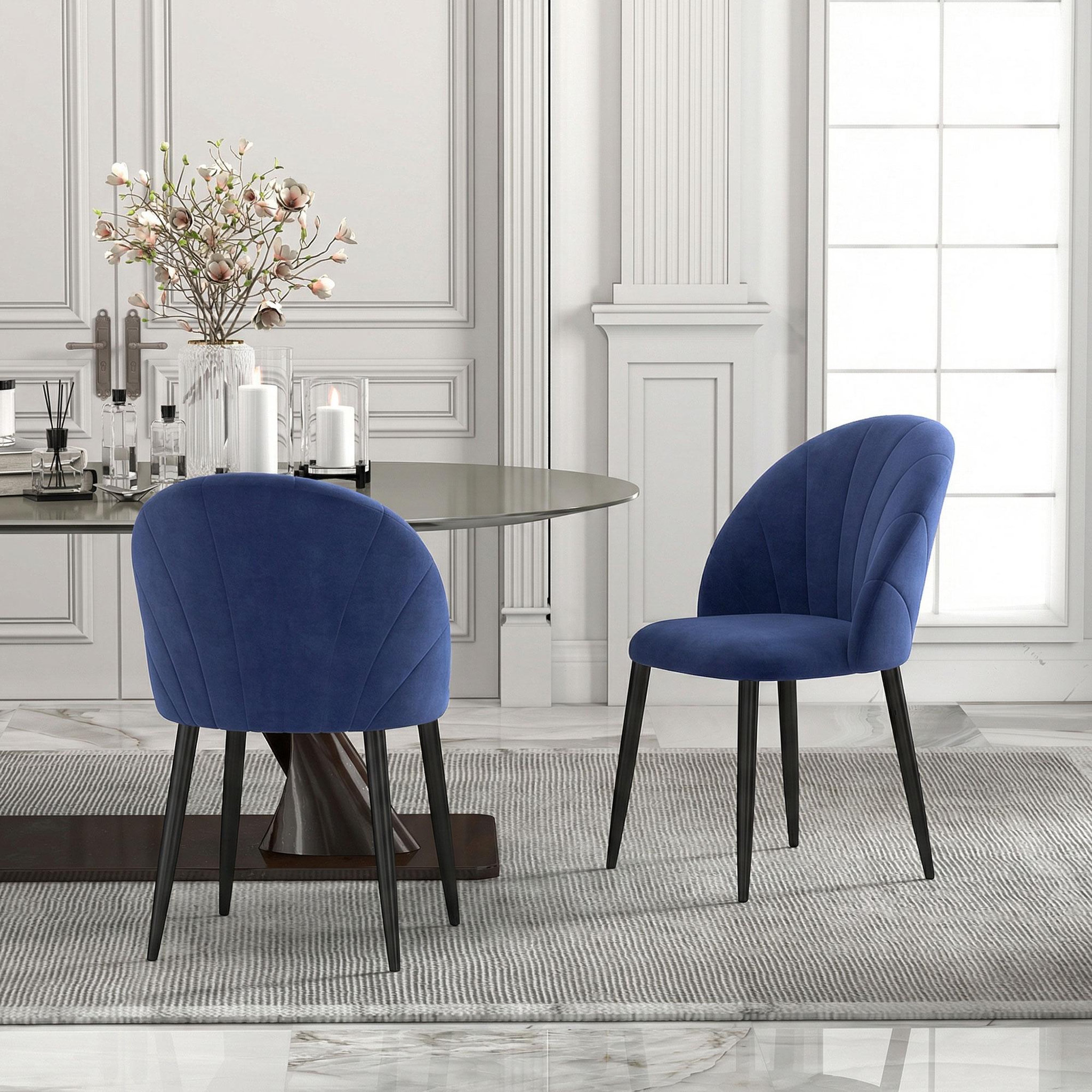 Voir la diapositive 4 : HOMCOM Lot de 2 chaises de salle à manger pieds en acier tissu velours bleu