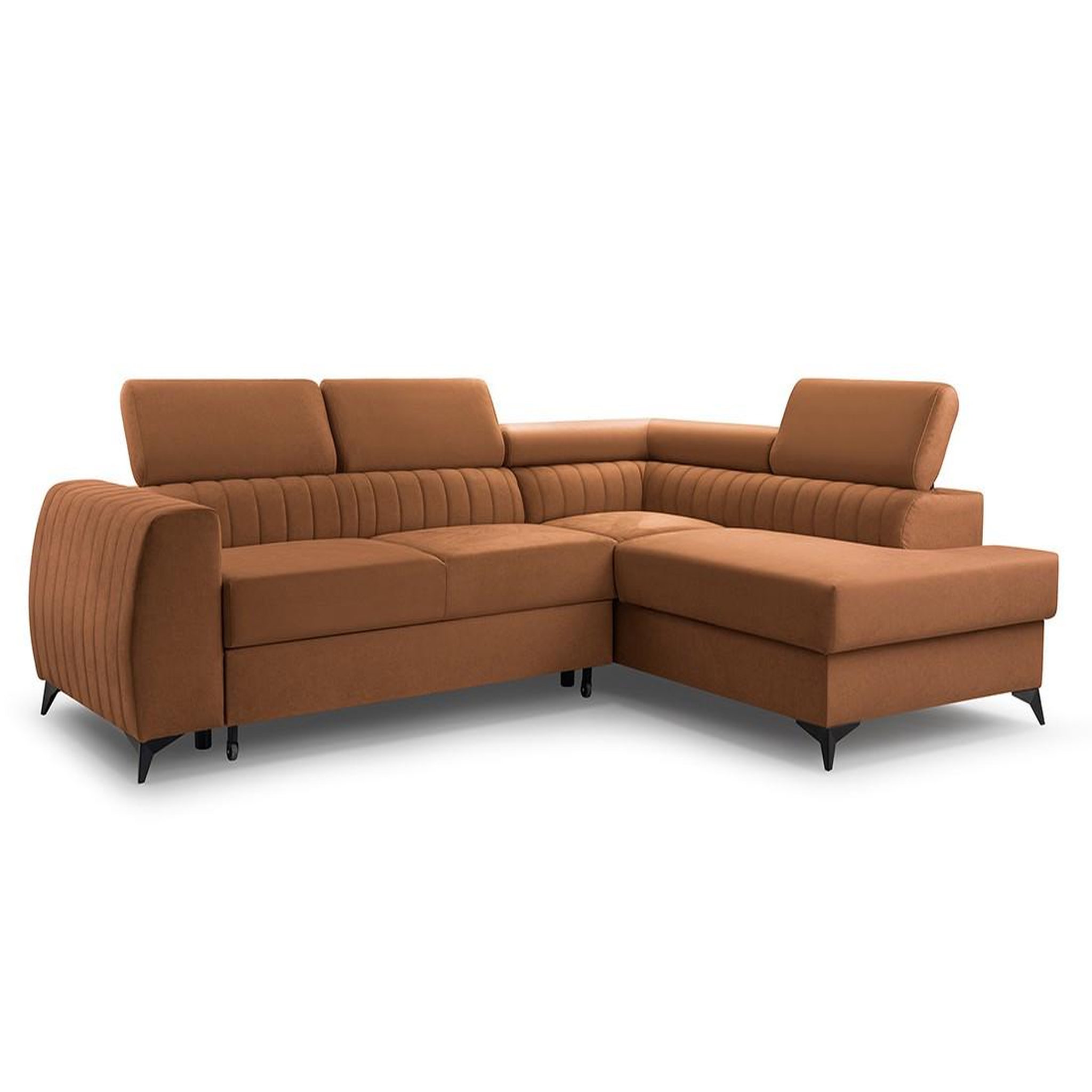 Voir la diapositive 2 : BEST MOBILIER Aneta - canapé d'angle droit 5 places - convertible avec coffre et têtières - en velours
