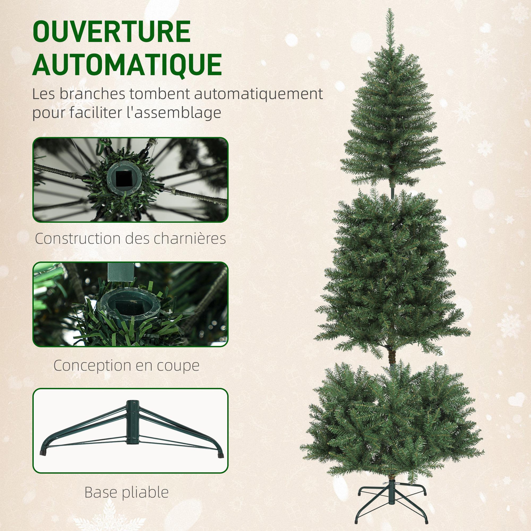 Voir la diapositive 6 : HOMCOM Sapin de noël artificiel led x 250 blanc chaud ou multicolore 9 modes h.180 cm 899 branches support vert