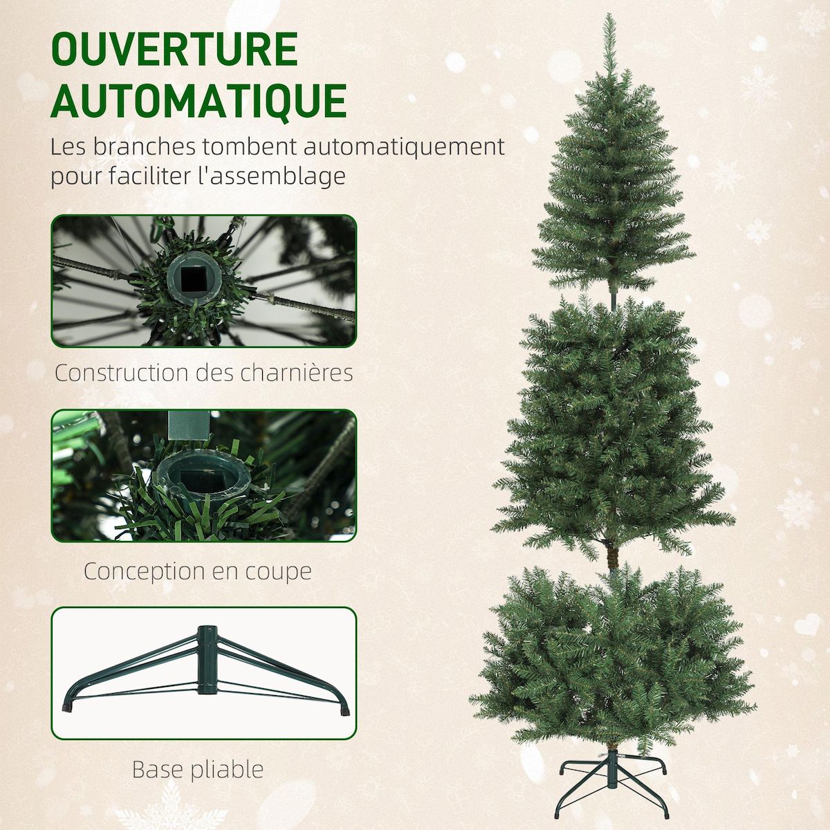HOMCOM Sapin de Noël artificiel LED x 250 blanc chaud ou multicolore 9 modes H.180 cm 899 branches support vert