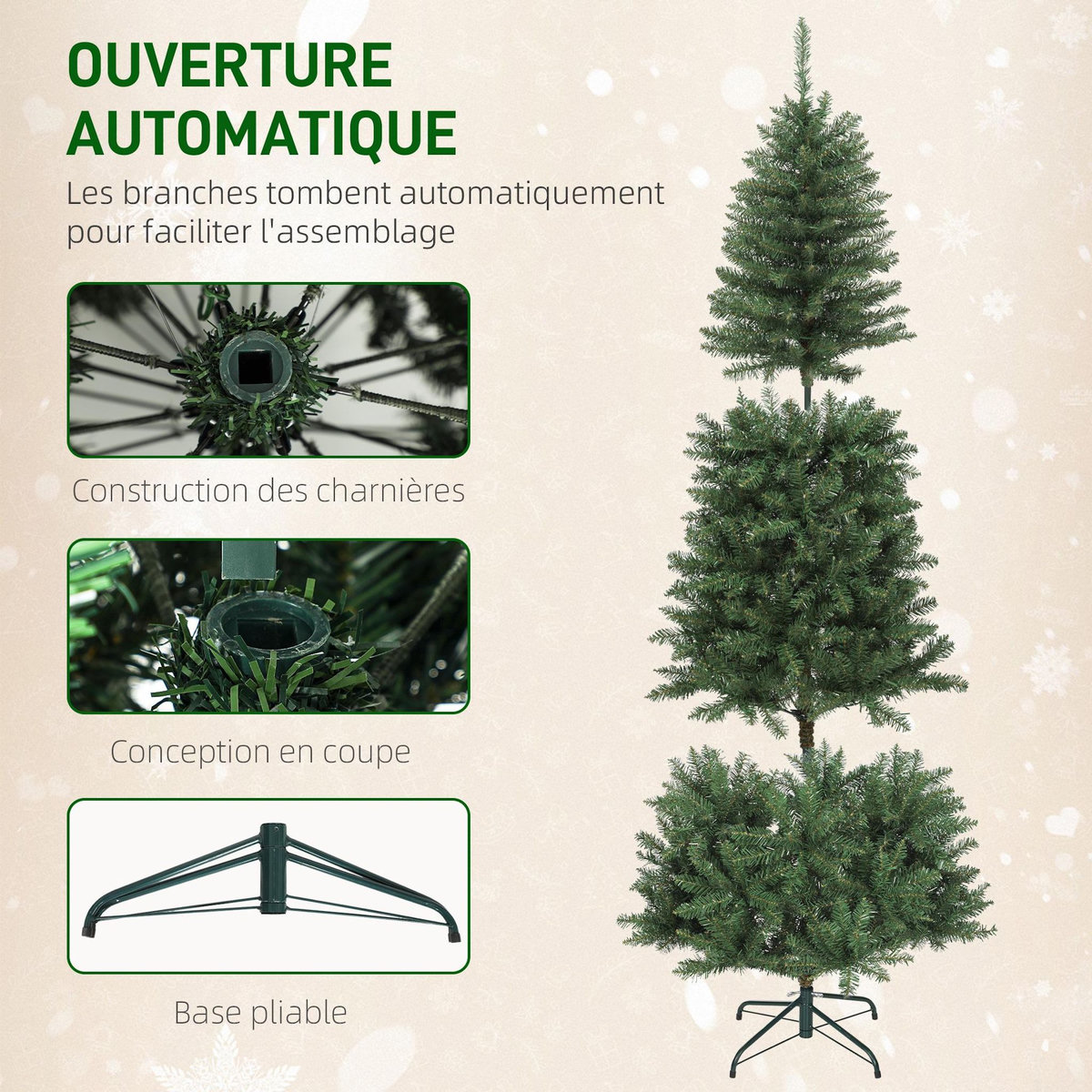 HOMCOM Sapin de Noël artificiel LED x 250 blanc chaud ou multicolore 9 modes H.180 cm 899 branches support vert