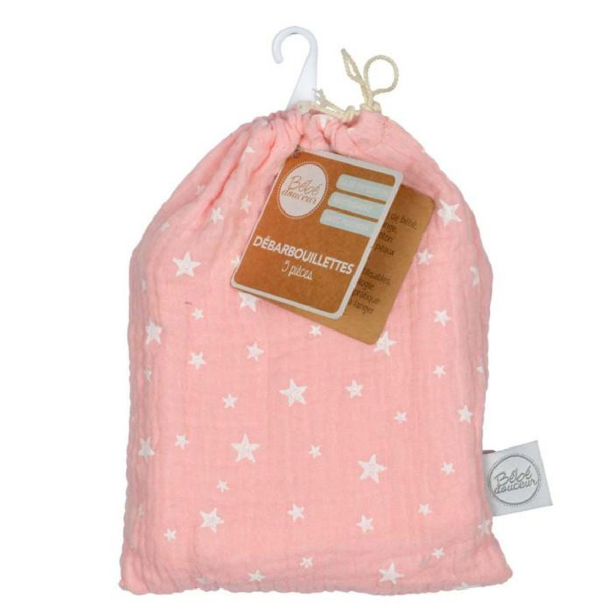 Paris Prix Lot de 5 Débarbouillettes Bébé  Pochon  11cm Rose