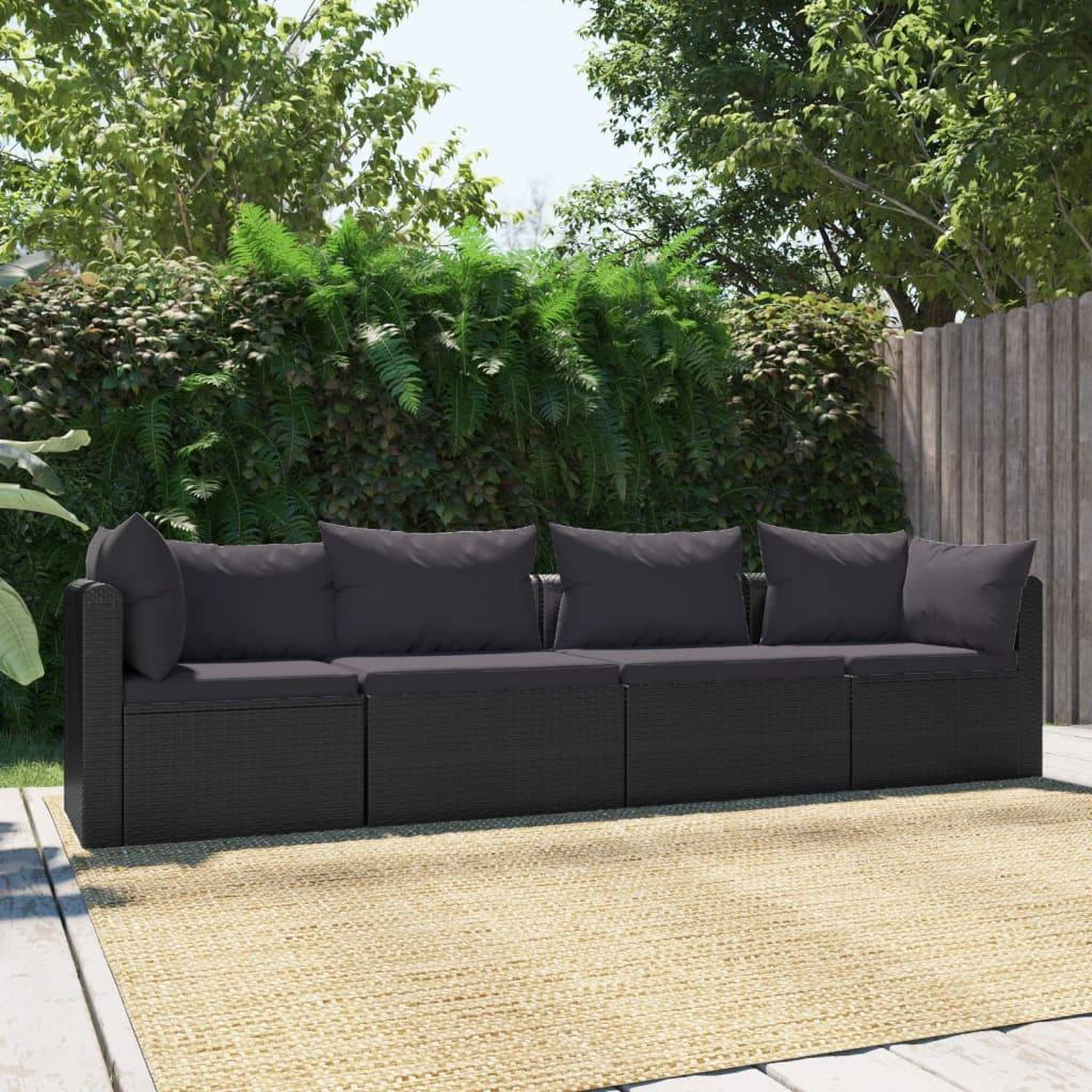 VIDAXL Canapes de jardin 4 pcs avec coussins Resine tressee Noir