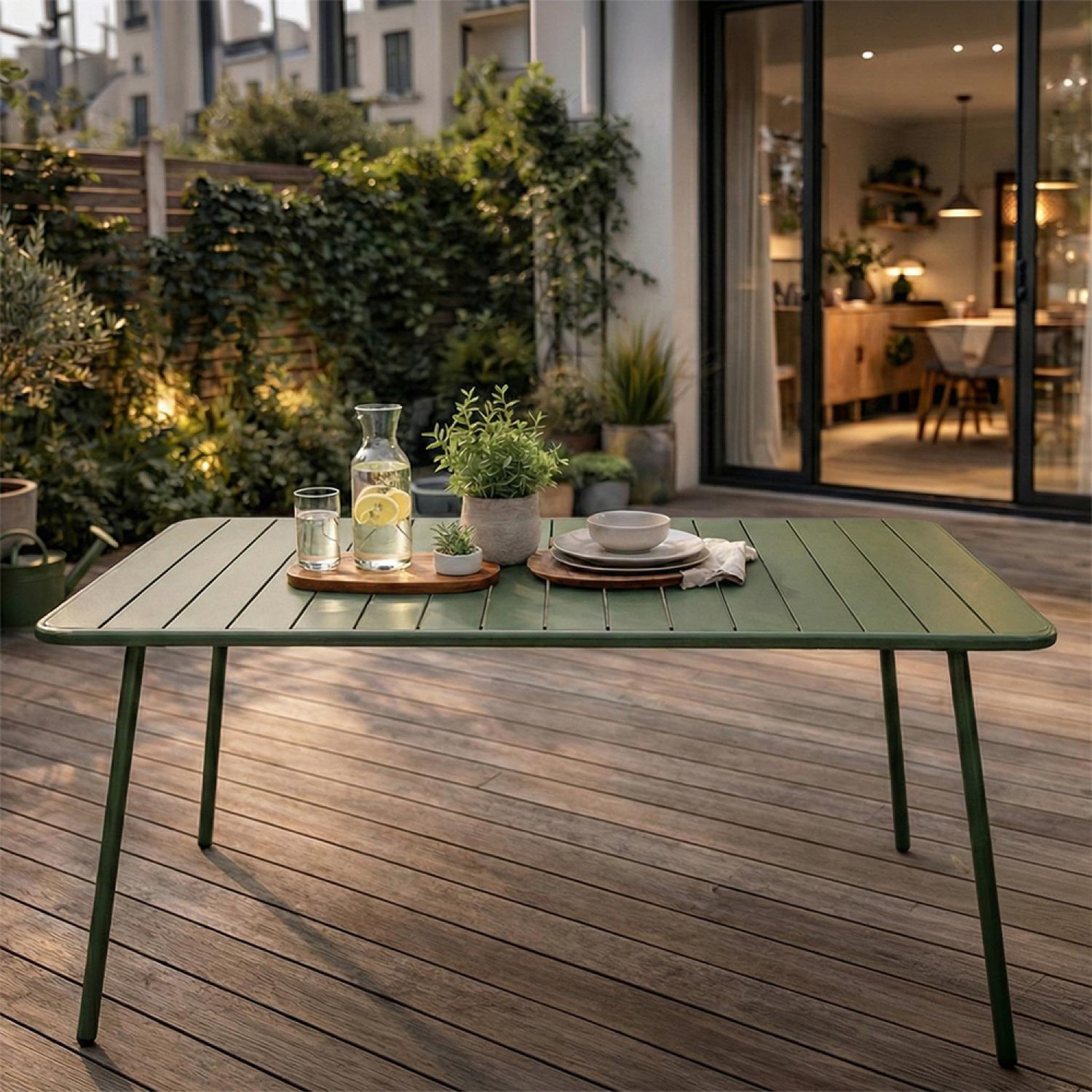 Voir la diapositive 4 : CONCEPT USINE Table de jardin 4 à 6 places 120cm vert bergame