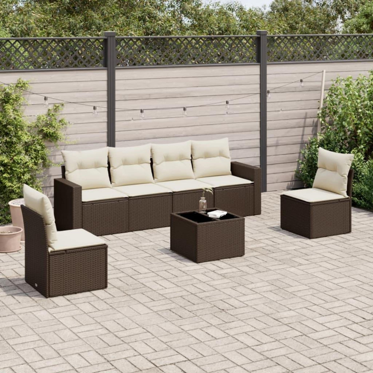 VIDAXL Salon de jardin avec coussins 7 pcs marron resine tressee