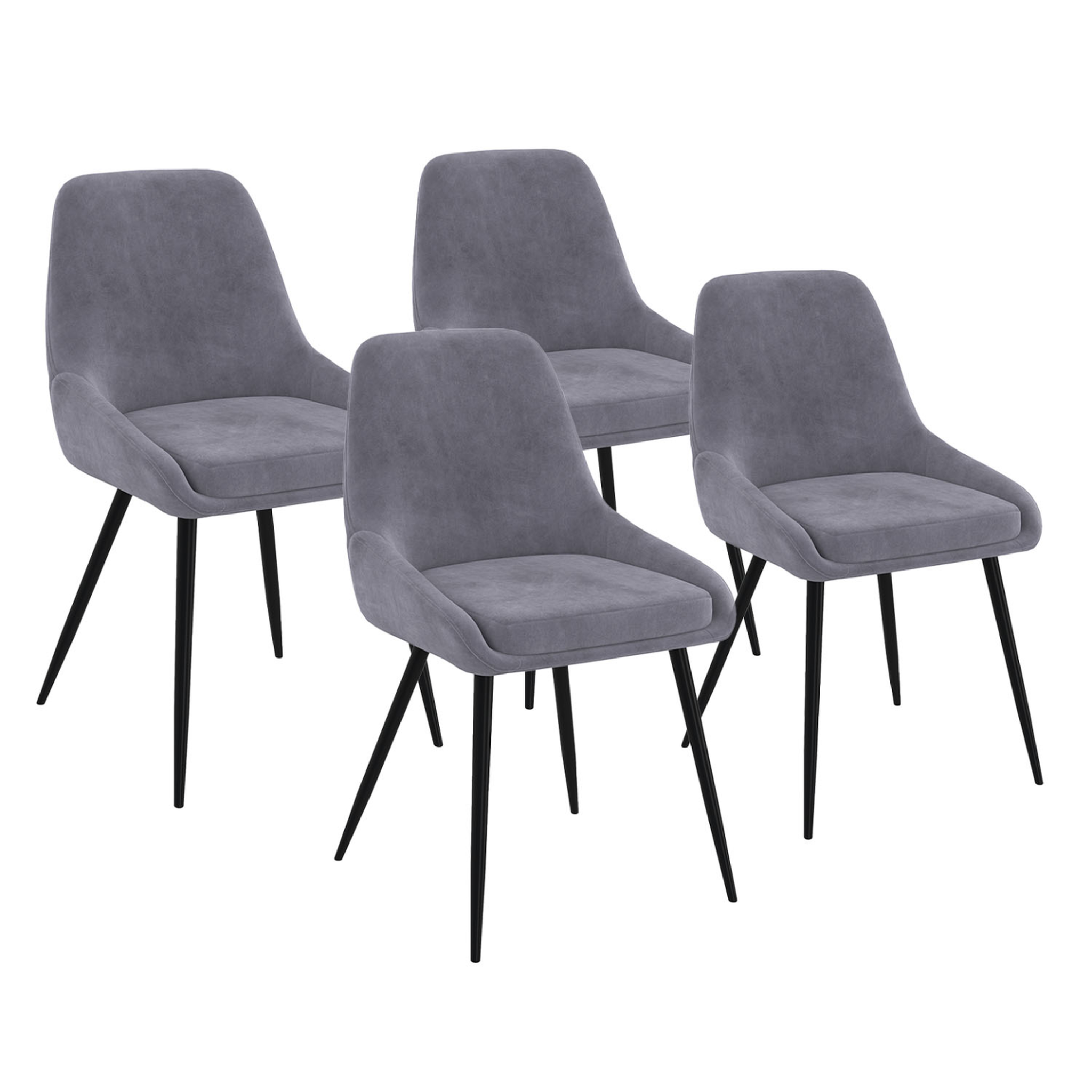 ID MARKET Lot de 4 chaises thalya en velours gris clair avec accoudoirs