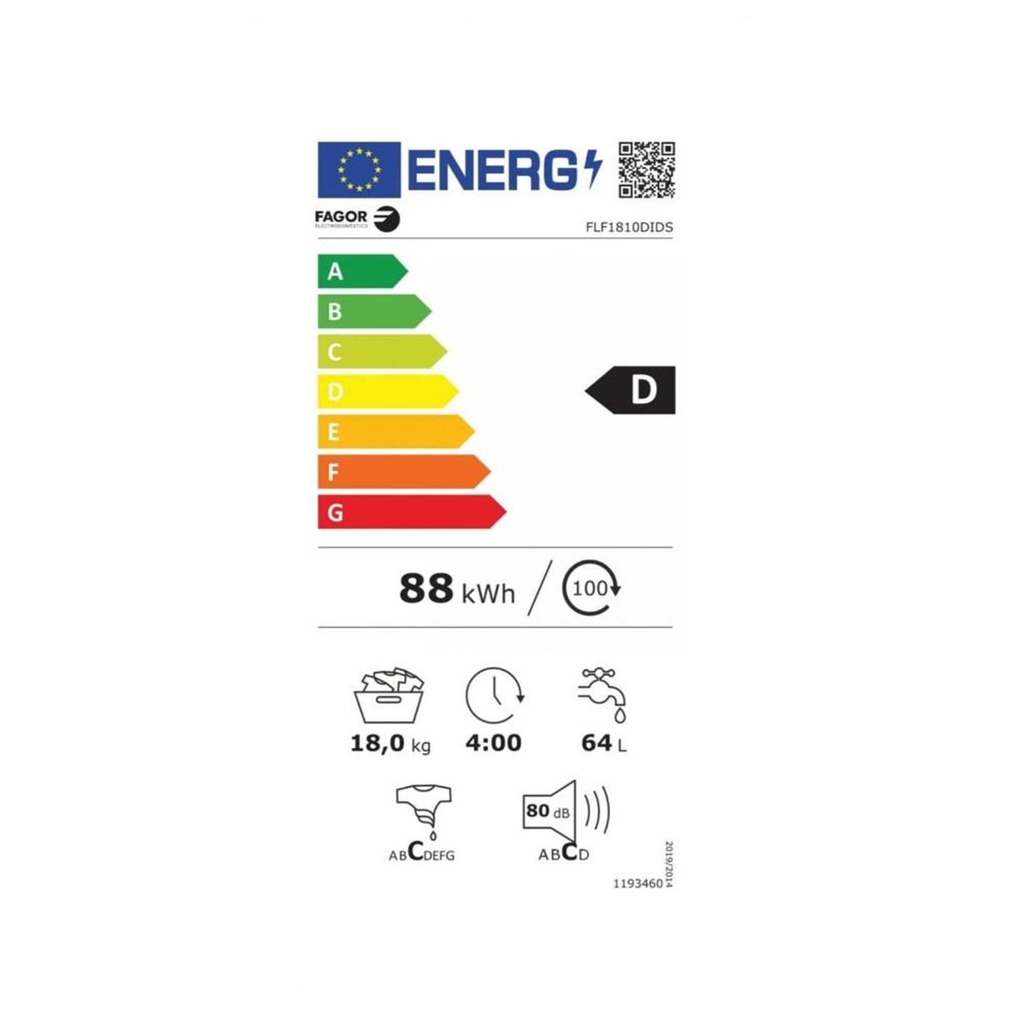 Voir la diapositive 2 : Fagor Lave-linge frontal 18kg 1000 tours/min - flf1810diw