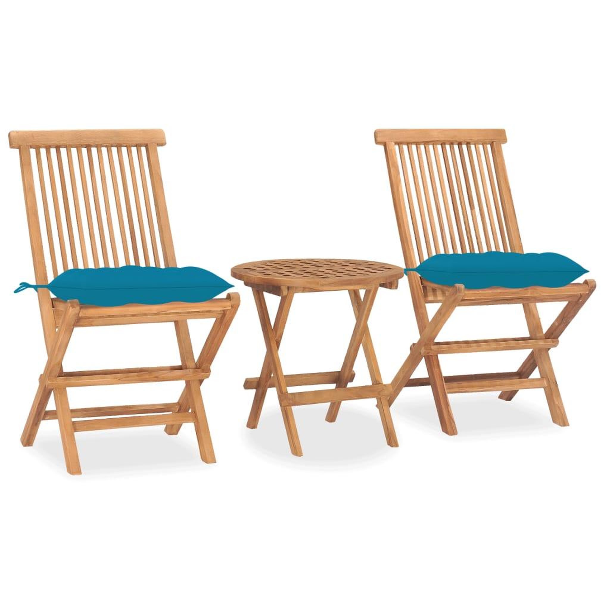Voir la diapositive 1 : VIDAXL Ensemble a manger d'exterieur pliable avec coussin 3 pcs Teck