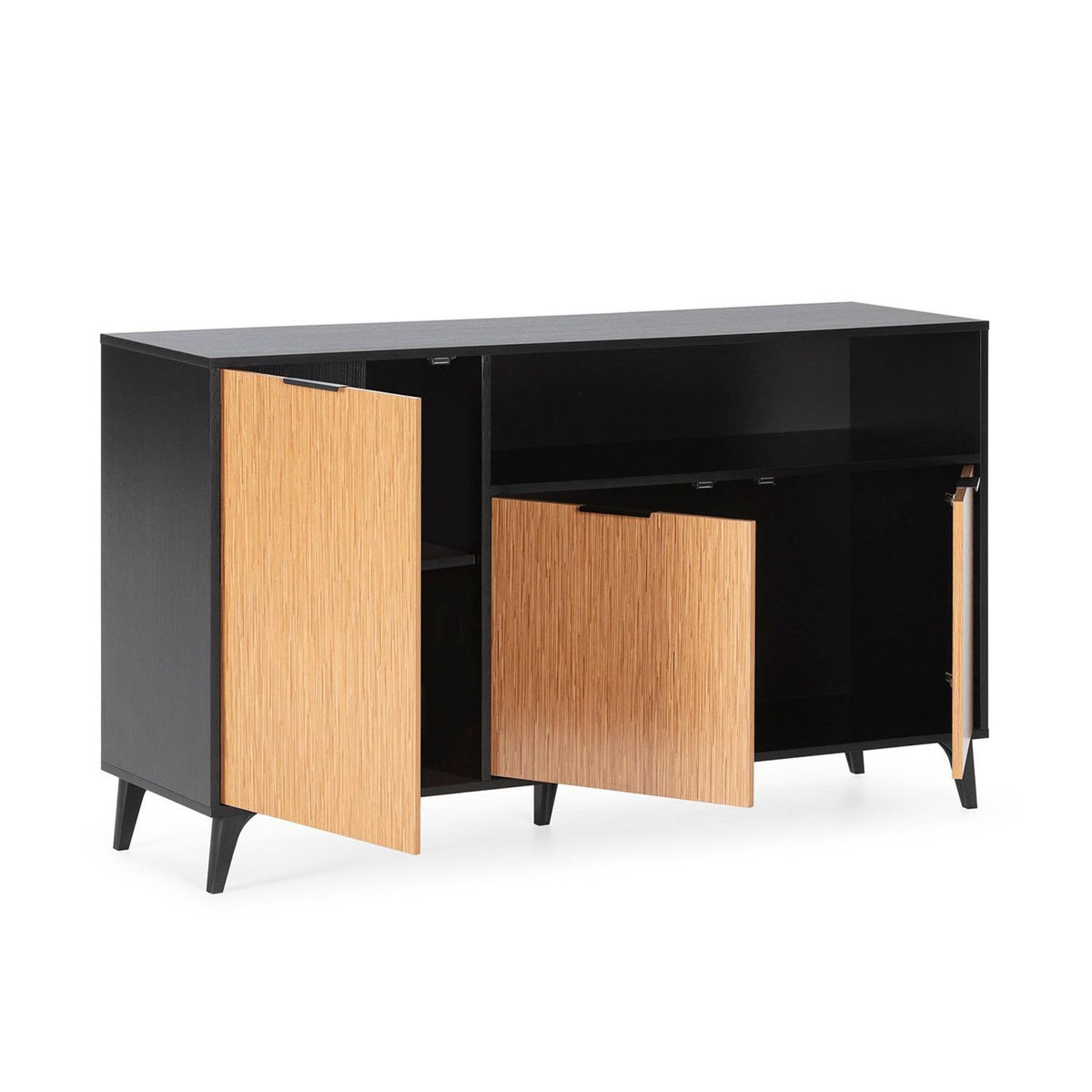 VS VENTA-STOCK Buffet Denis 3 portes 1 trou, couleur Noir/Bois