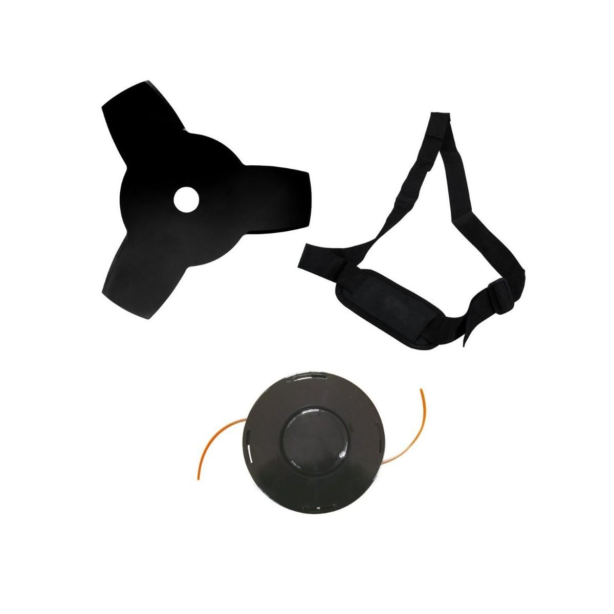 VITO Debroussailleuse thermique 43 Cm3 Moteur 2T 1,5CV Lame 3 dents + Bobine de fil + Sangle de portée VITO