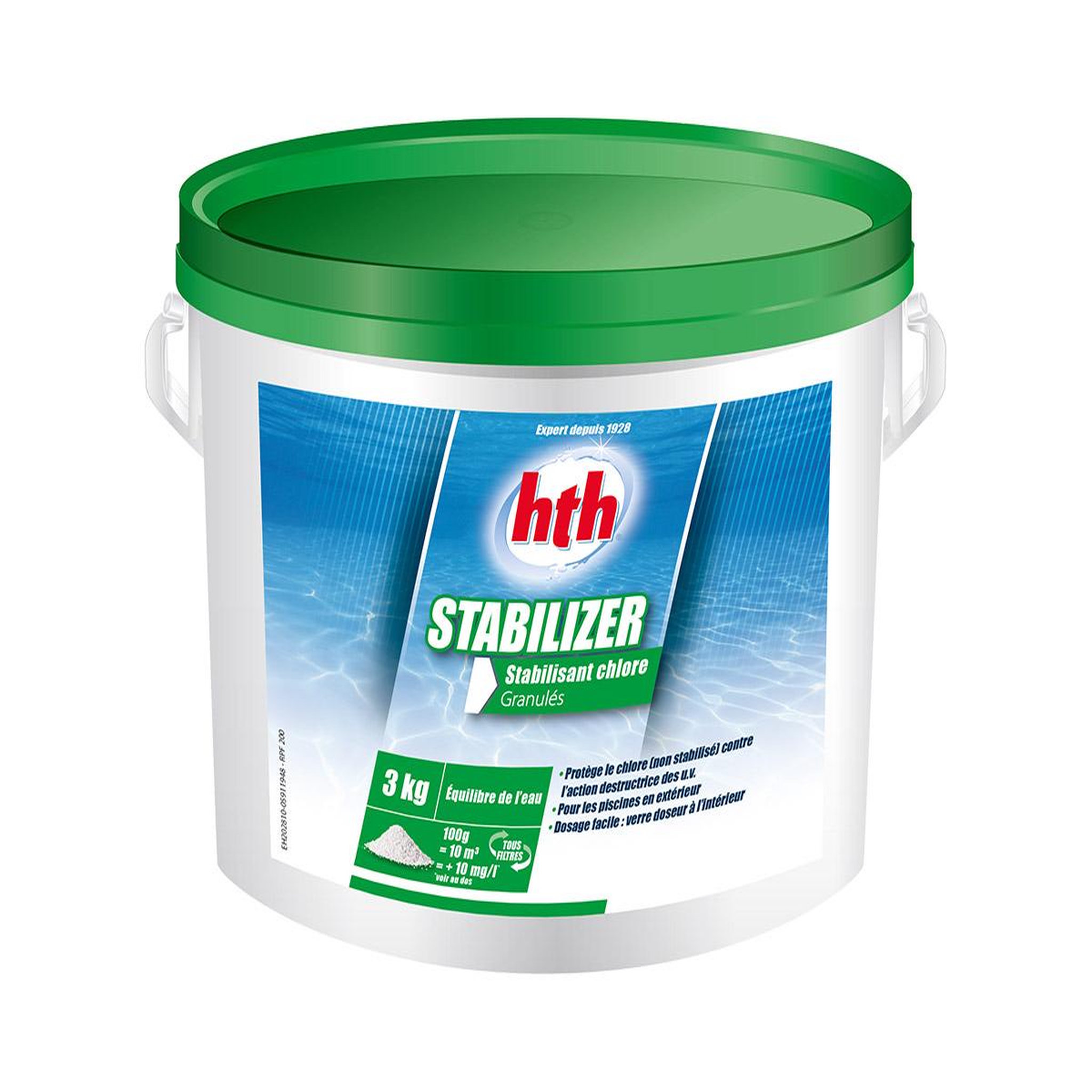 Voir la diapositive 2 : HTH Stabilisant granulés Stabilizer 3 kg - HTH