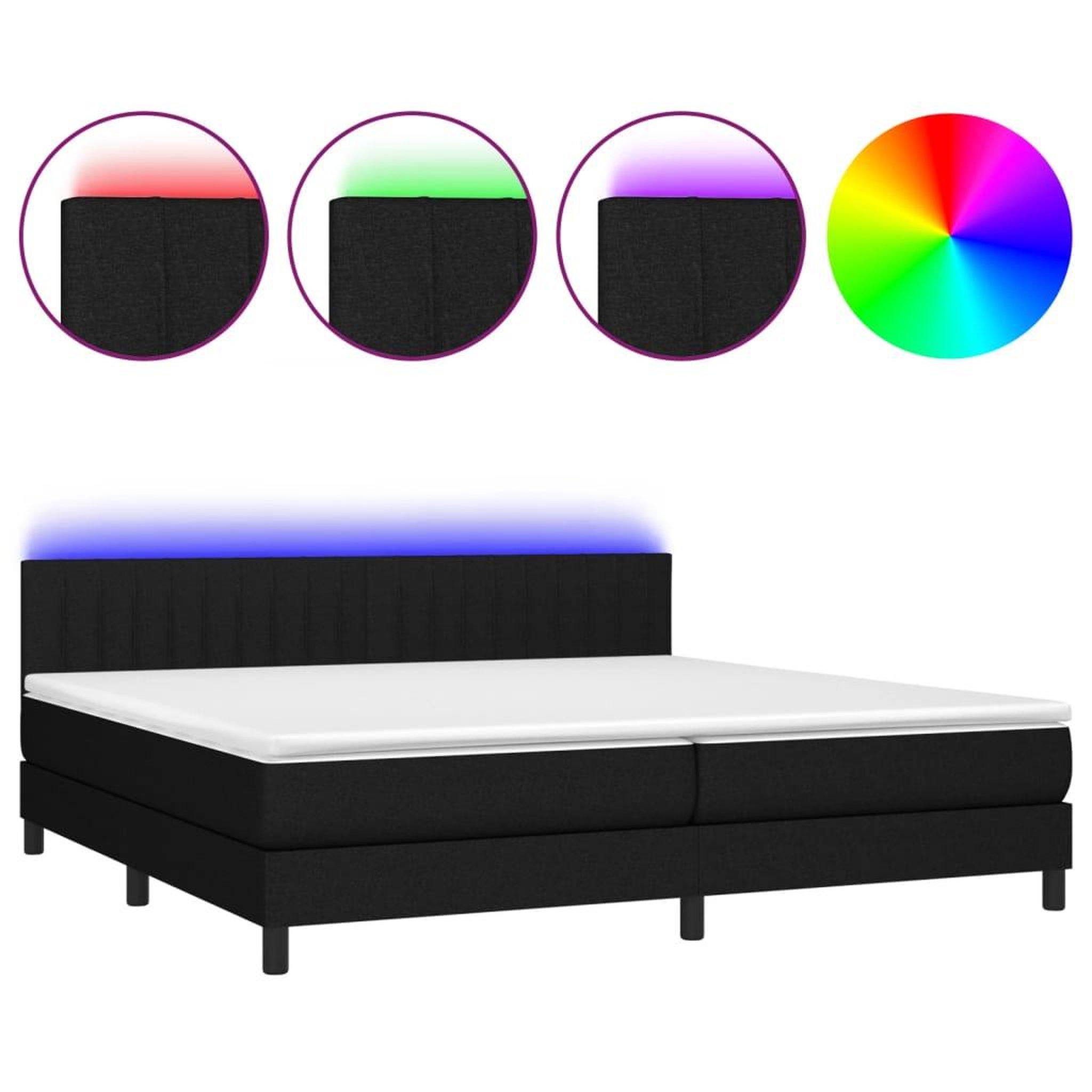 Voir la diapositive 2 : VIDAXL Sommier a lattes de lit et matelas et LED Noir 200x200 cm Tissu