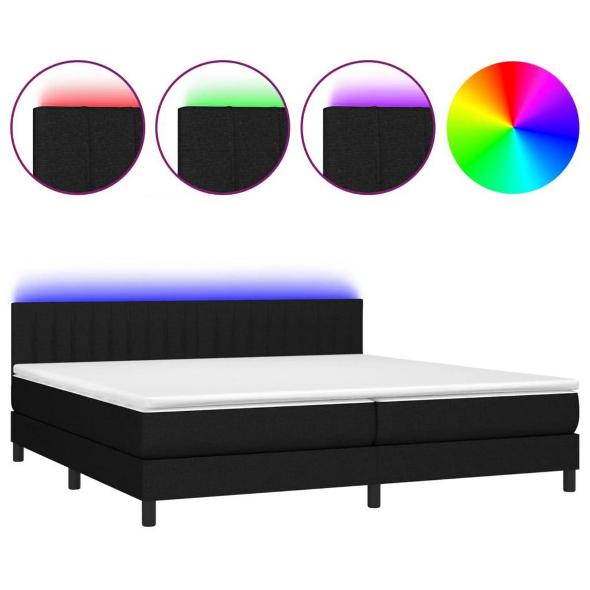 VIDAXL Sommier a lattes de lit et matelas et LED Noir 200x200 cm Tissu