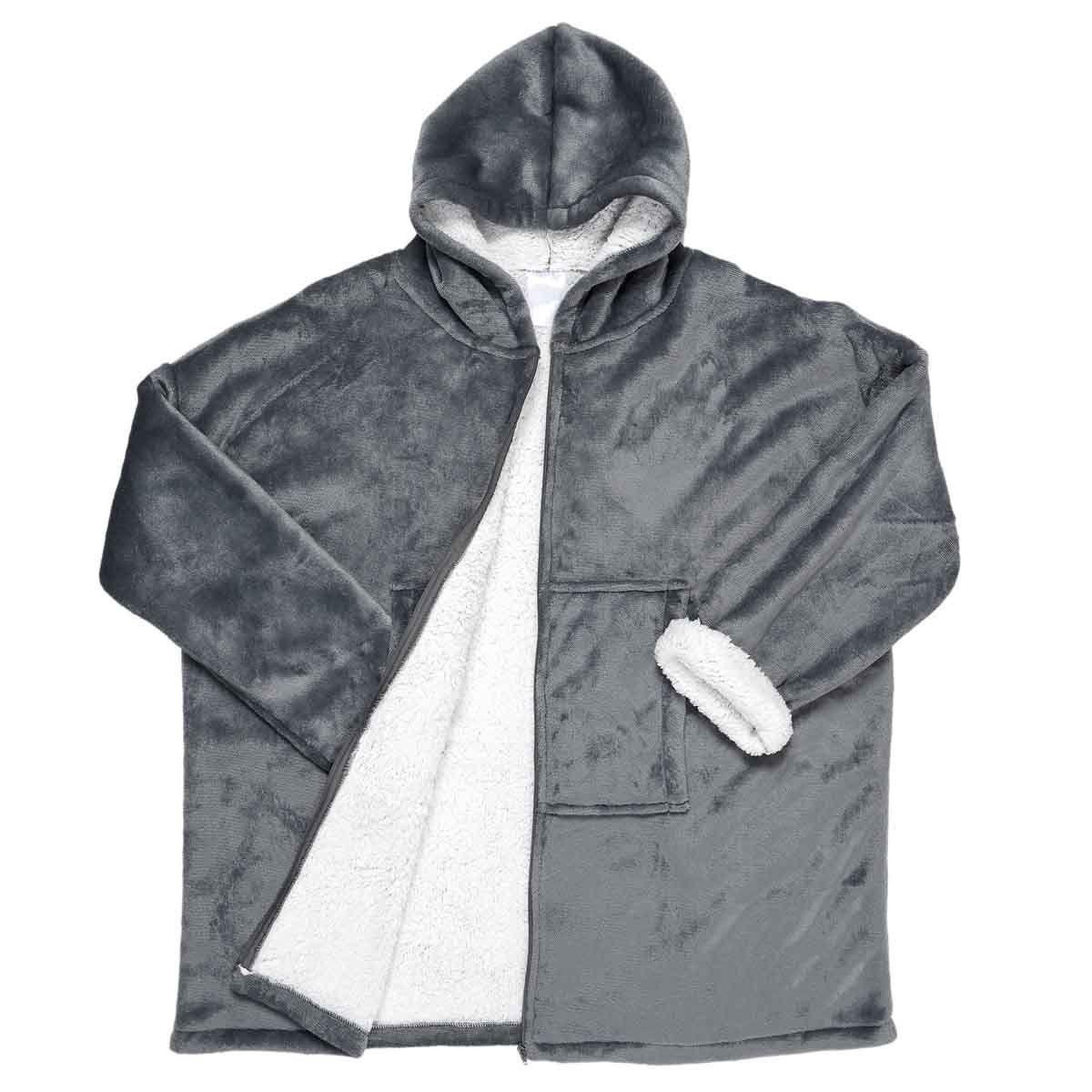 Voir la diapositive 2 : The Home Deco Factory Plaid sweat à capuche  fermeture  85x118cm gris