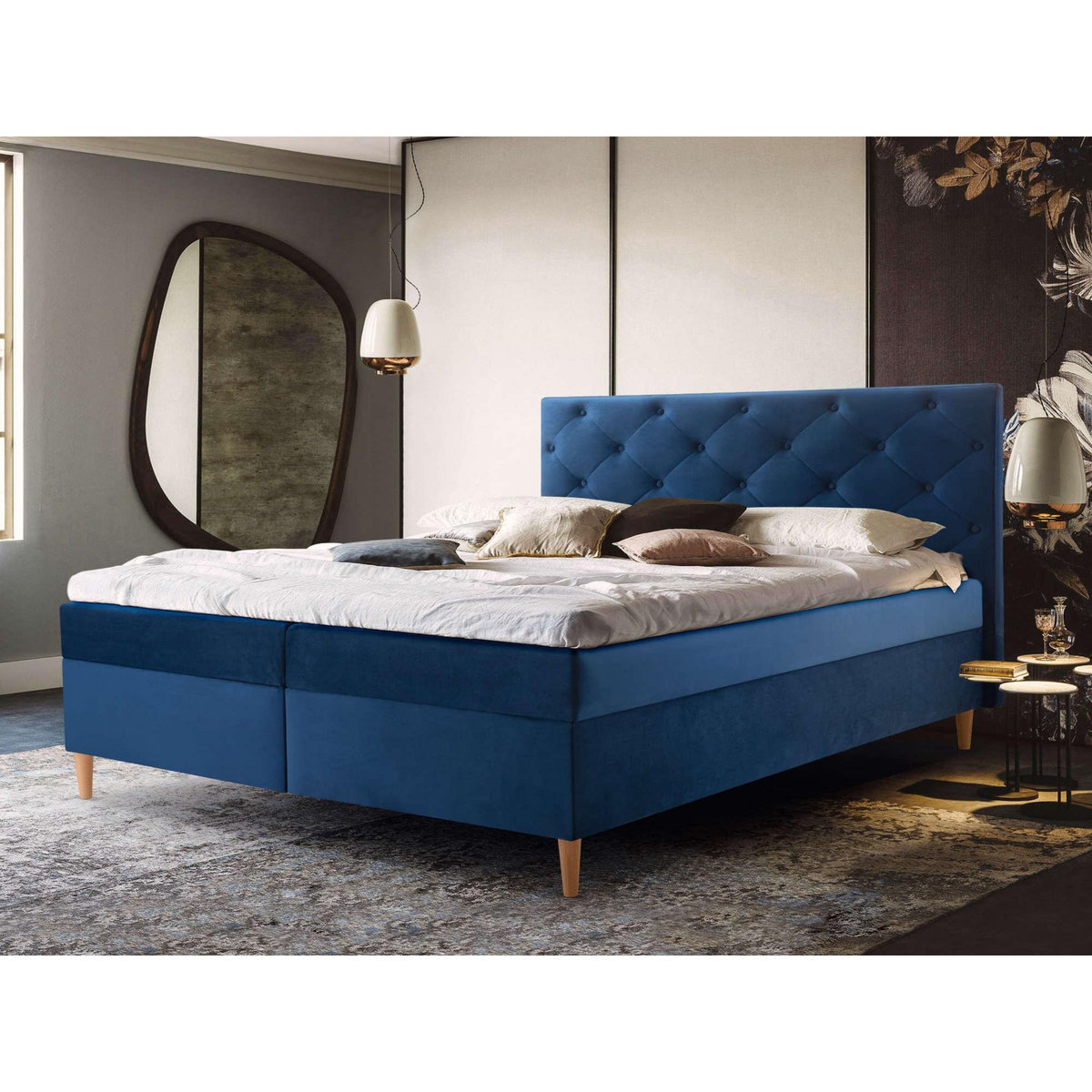 BEST MOBILIER Louis - lit boxspring - 180x200 - en velours - coffres et surmatelas inclus
