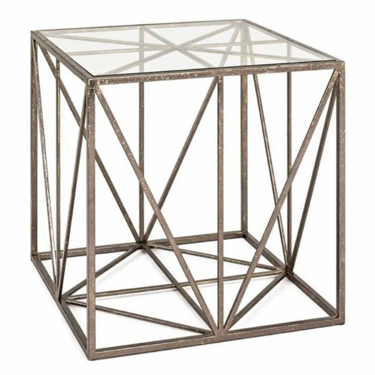 Paris Prix Table d'Appoint Carrée en Verre  Nila  50cm Bronze