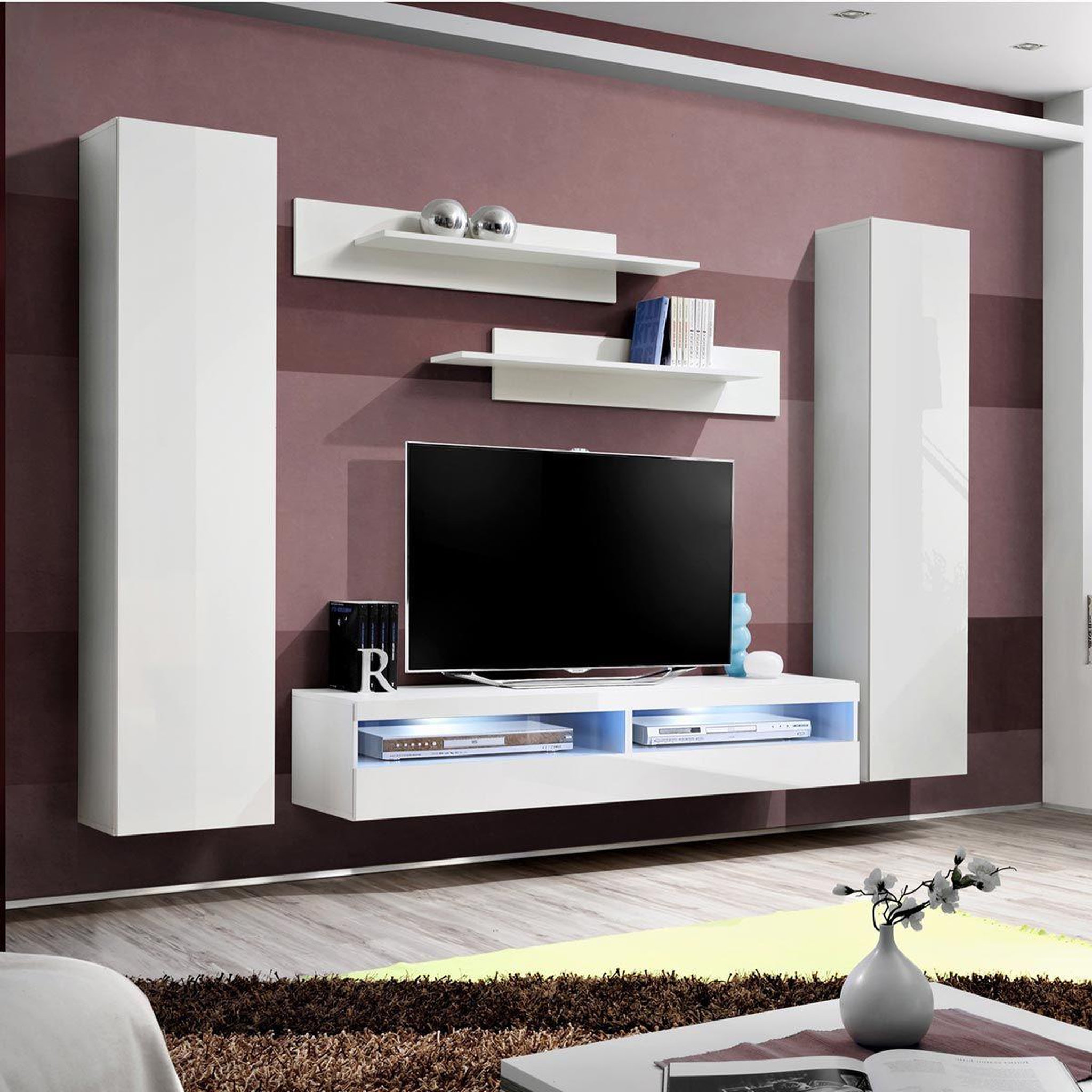 Paris Prix Ensemble meuble tv mural  fly a1  260cm blanc