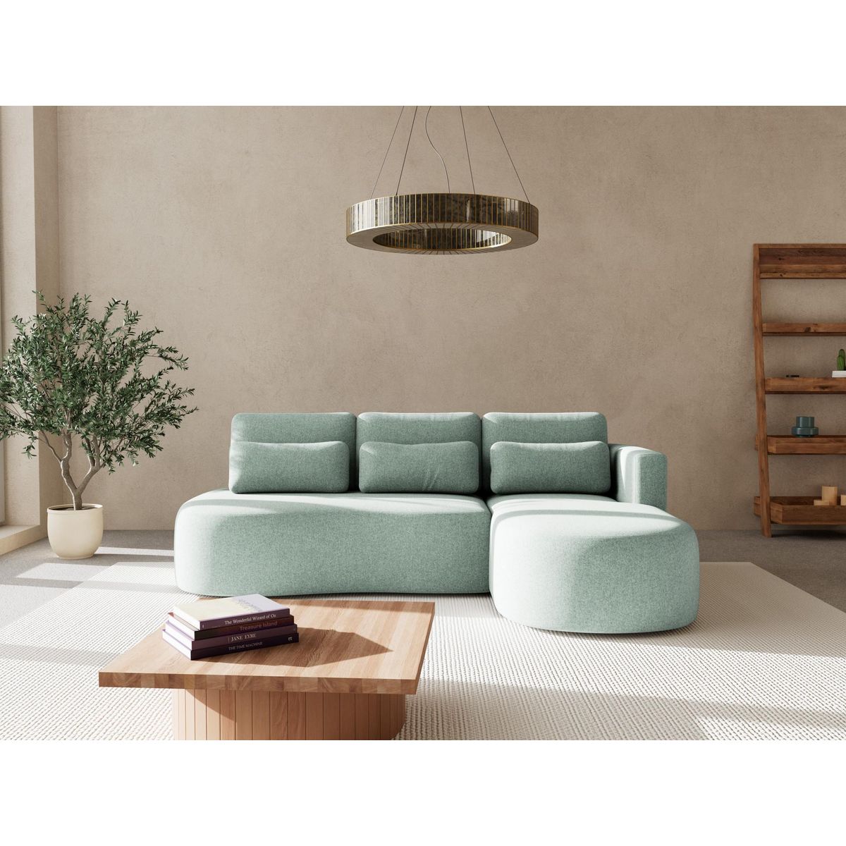 LISA DESIGN Mahina - canapé d'angle droit 4 places convertible avec coffre en tissu texturé